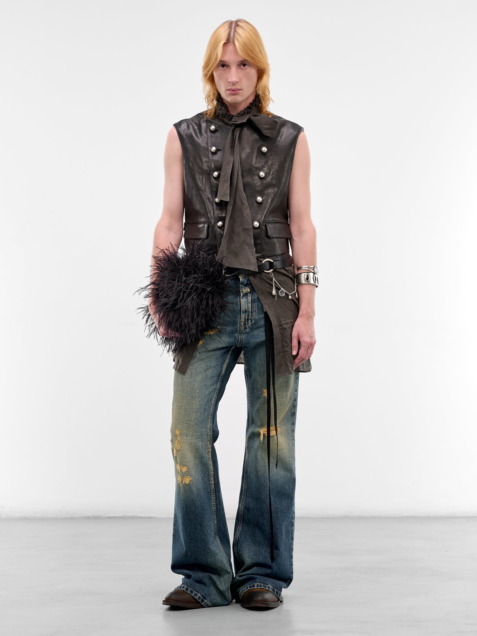 Dino Lamb Double-Breasted Waistcoat (B0013976-LT137-BLACK)