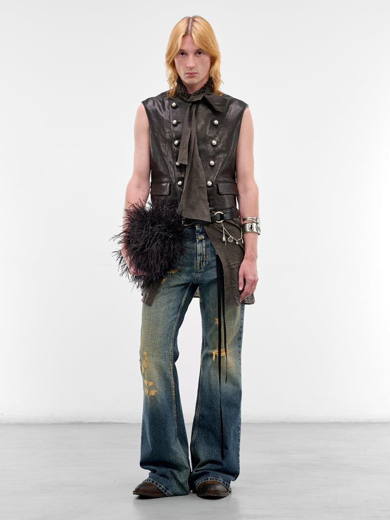 Dino Lamb Double-Breasted Waistcoat (B0013976-LT137-BLACK)