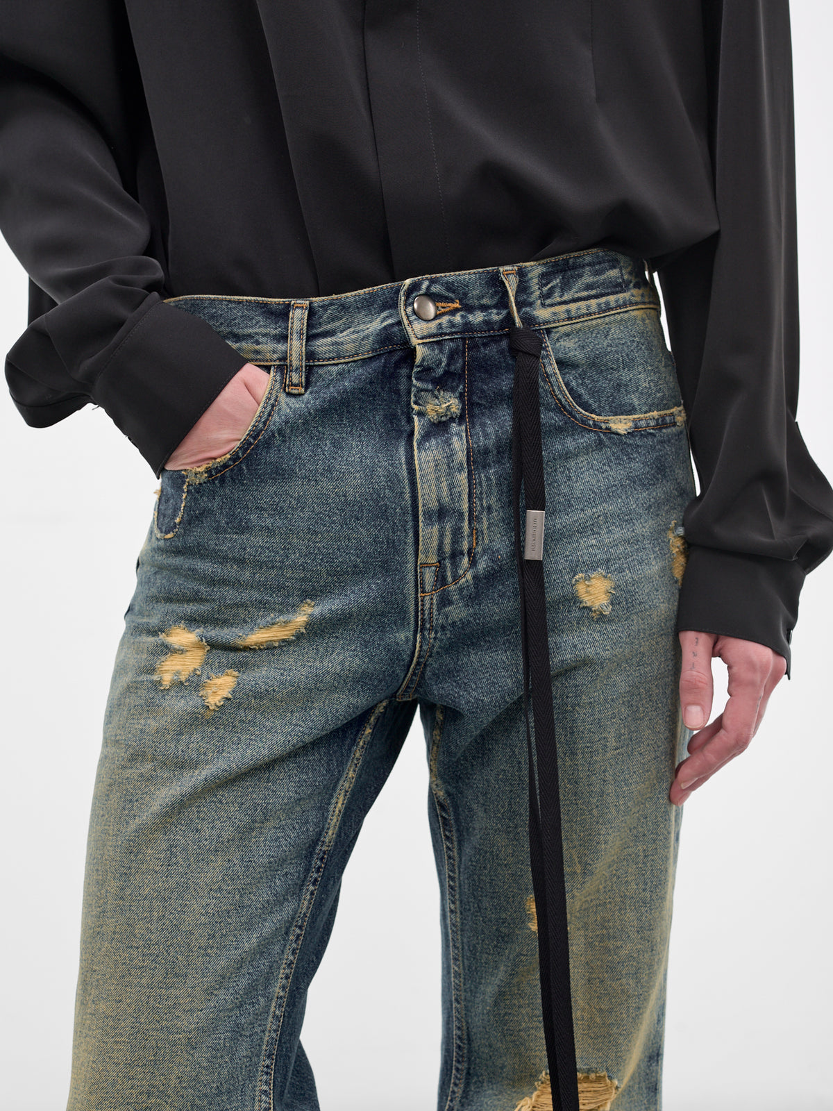 Hamo Distressed Denim Bootcut Jeans (B0014027-FA743-VINTAGE-BLUE)