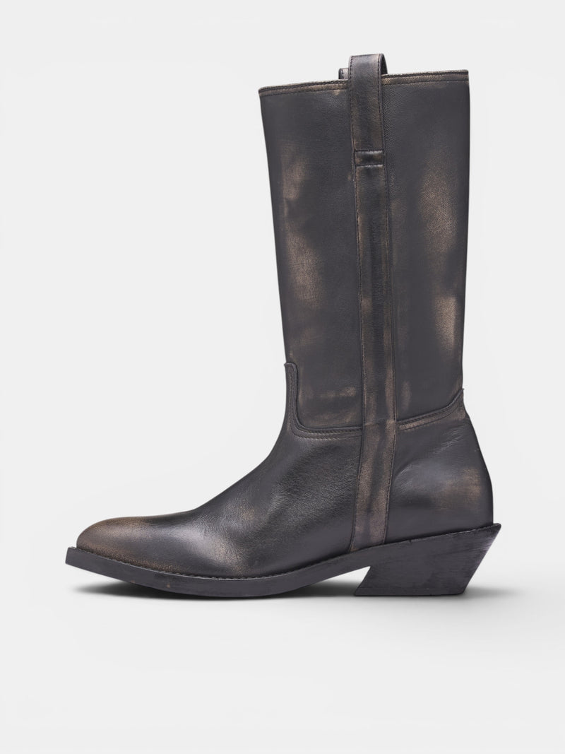 Laxit Black Leather Cowboy Boots (B0014062-LT192-BLACK)