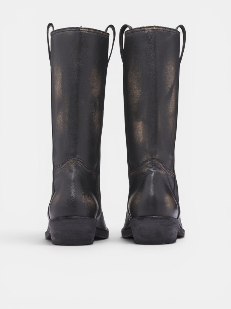 Laxit Black Leather Cowboy Boots (B0014062-LT192-BLACK)