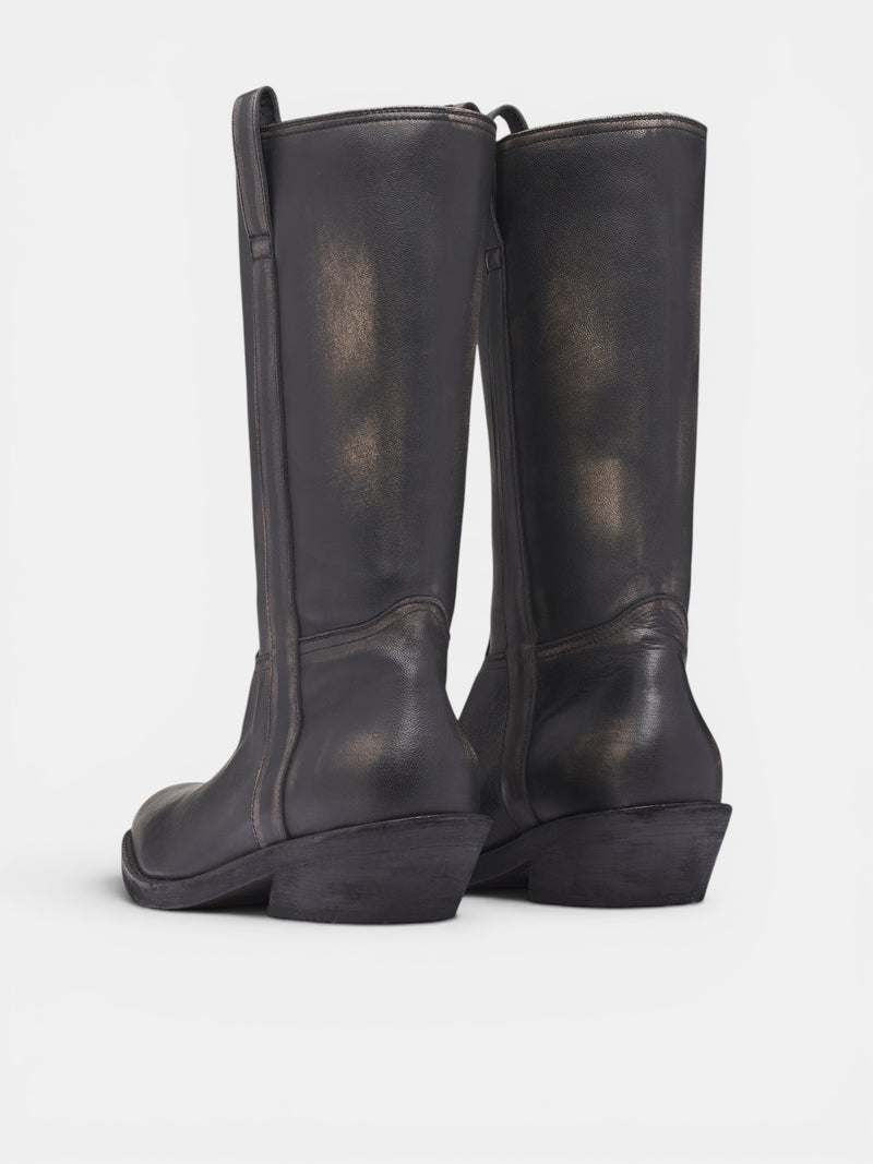 Laxit Black Leather Cowboy Boots (B0014062-LT192-BLACK)