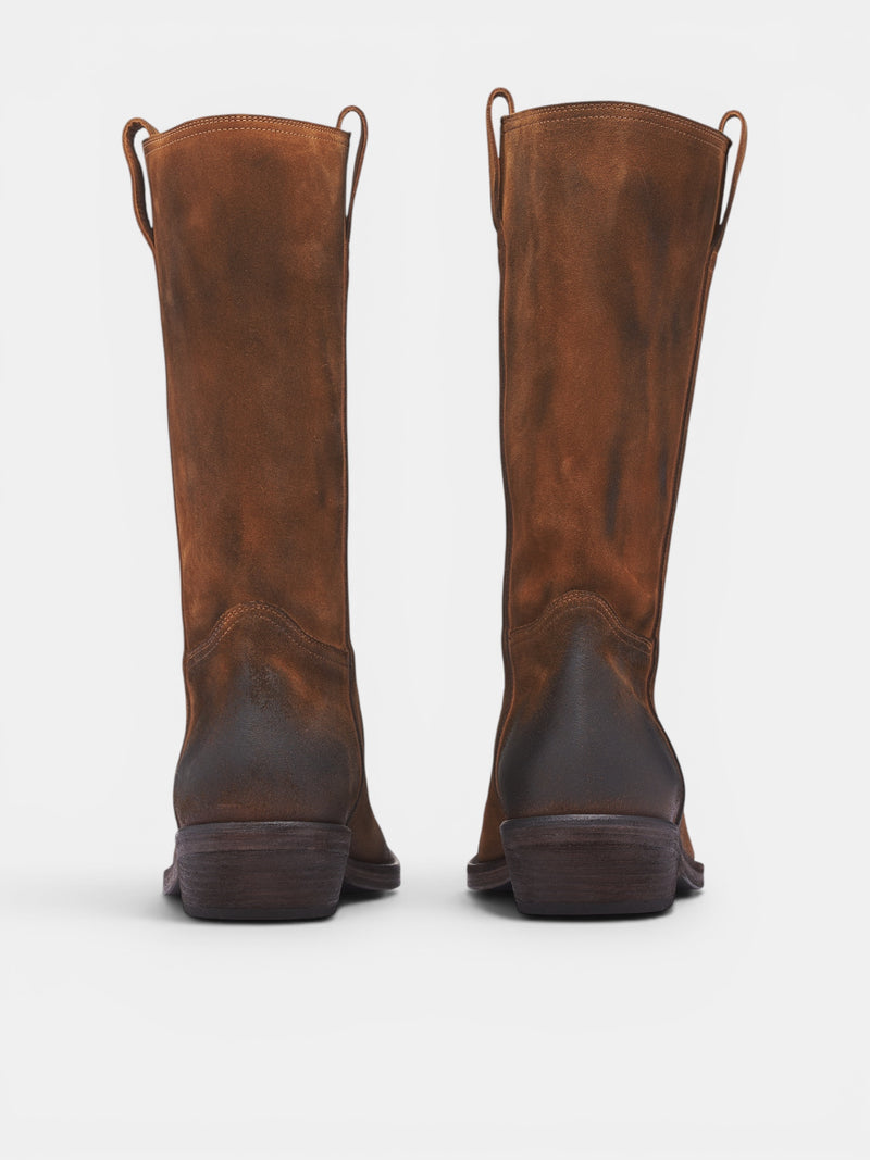 Laxit Brown Suede Cowboy Boots (B0014062-LT194-SAND-OFF-BLACK)
