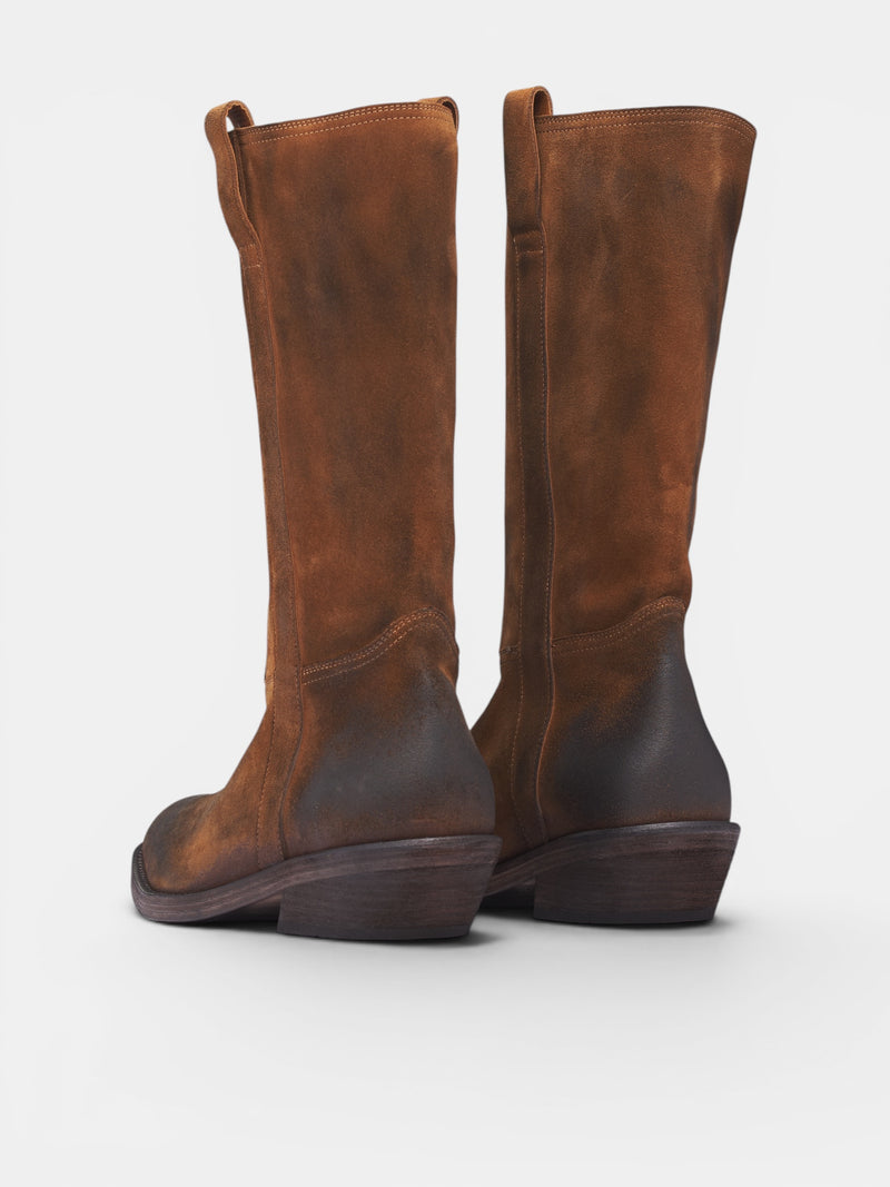 Laxit Brown Suede Cowboy Boots (B0014062-LT194-SAND-OFF-BLACK)