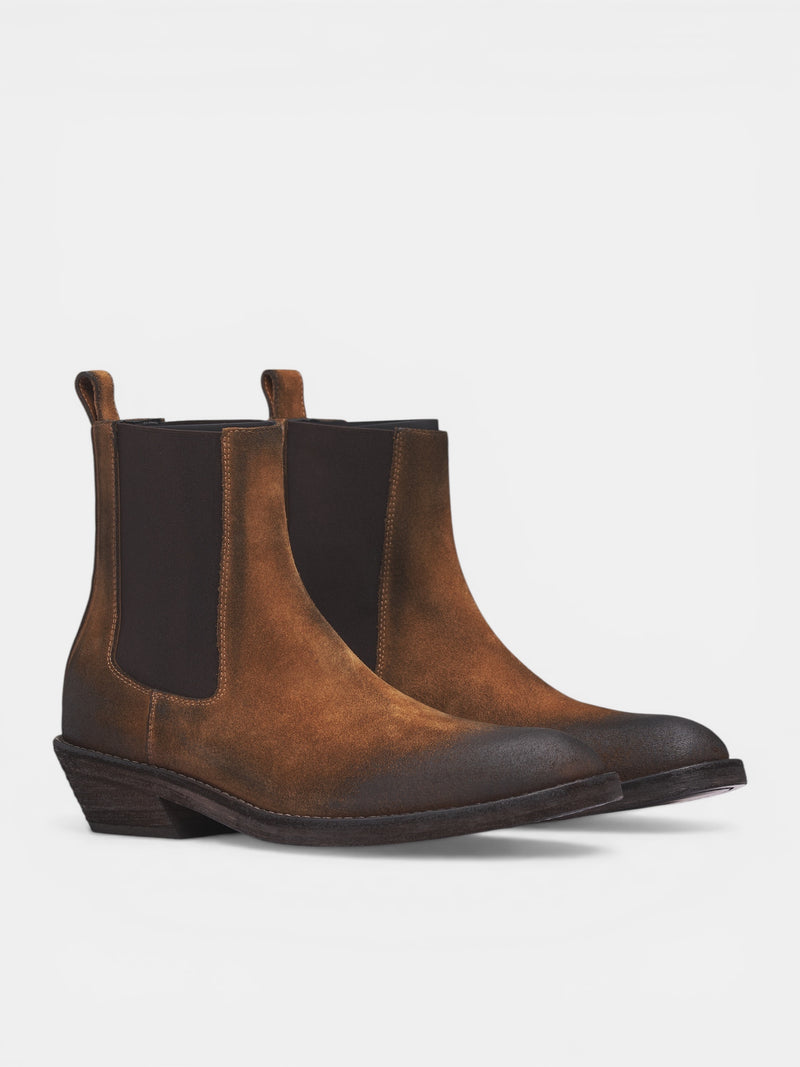 Caru Brown Leather Chelsea Boots (B0014063-LT194-SAND-OFF-BLACK)