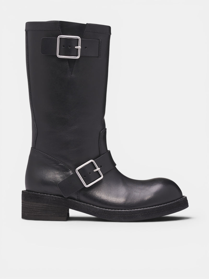 Sarith Leather Engineer Biker Boots (B0014078-LT049-BLACK)