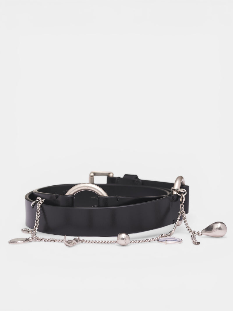 Charis Black Leather Charm Belt (B0014163-LT128-BLACK)