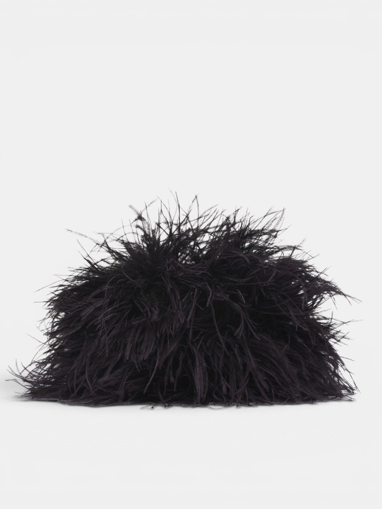 Black Iza Leather & Feather Clutch (B0014169-LT107-BLACK)