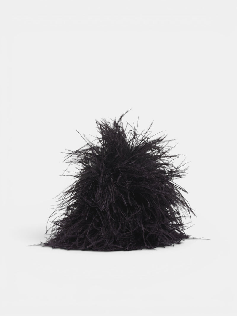 Black Iza Leather & Feather Clutch (B0014169-LT107-BLACK)