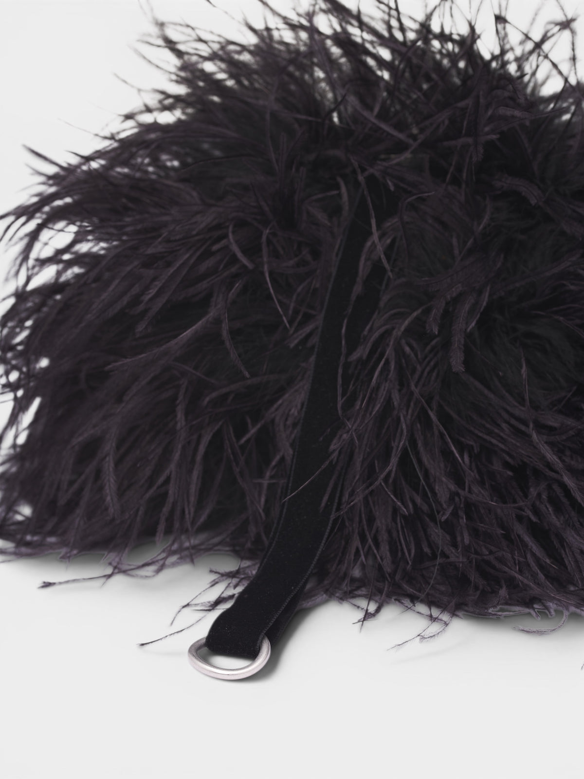 Black Iza Leather & Feather Clutch (B0014169-LT107-BLACK)