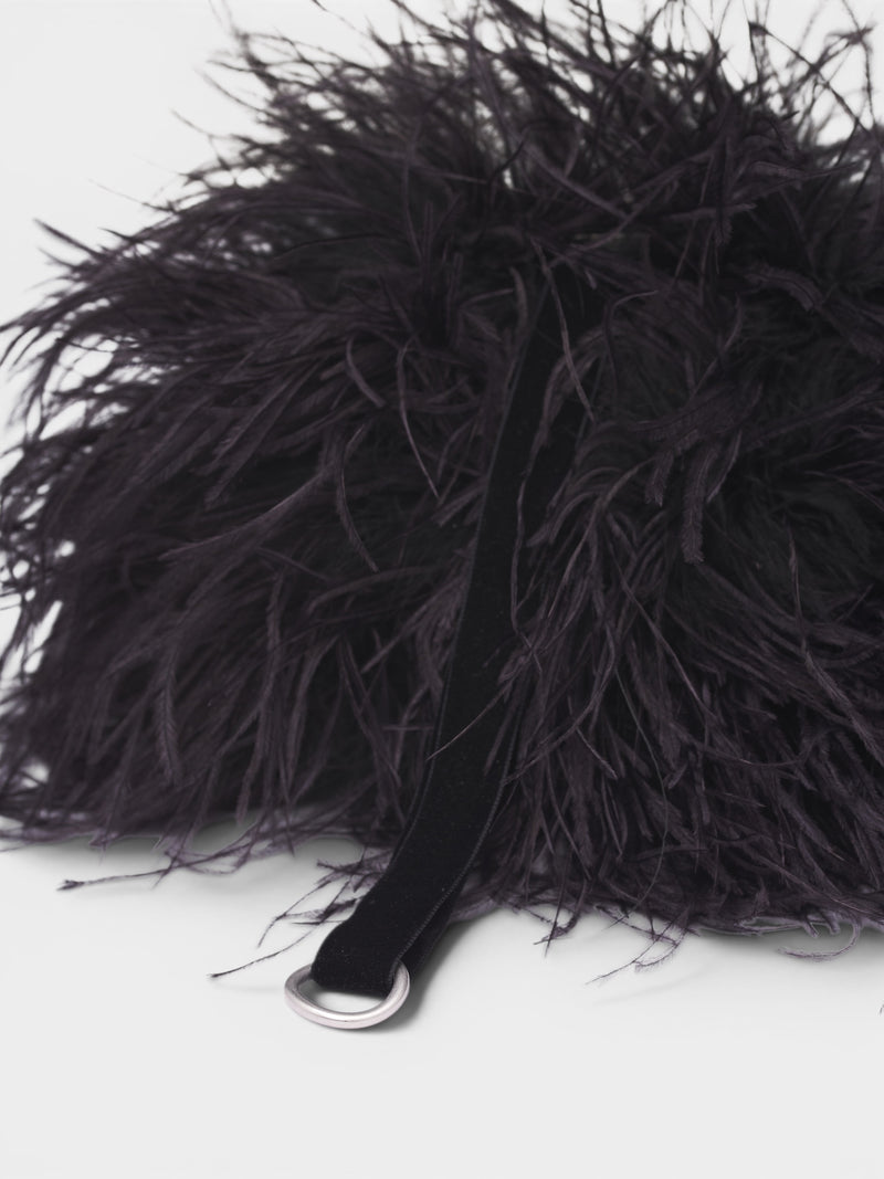 Black Iza Leather & Feather Clutch (B0014169-LT107-BLACK)