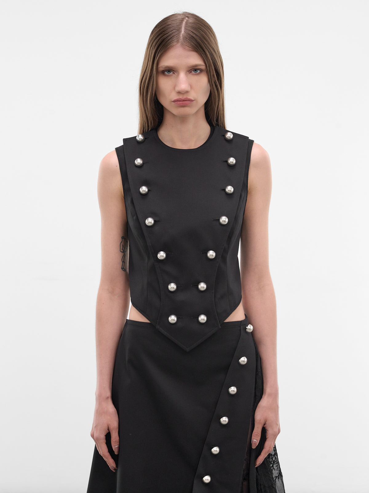Gina Black Pearl Button Vest (B0014201-FA709-BLACK)
