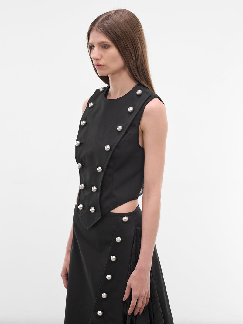 Gina Black Pearl Button Vest (B0014201-FA709-BLACK)