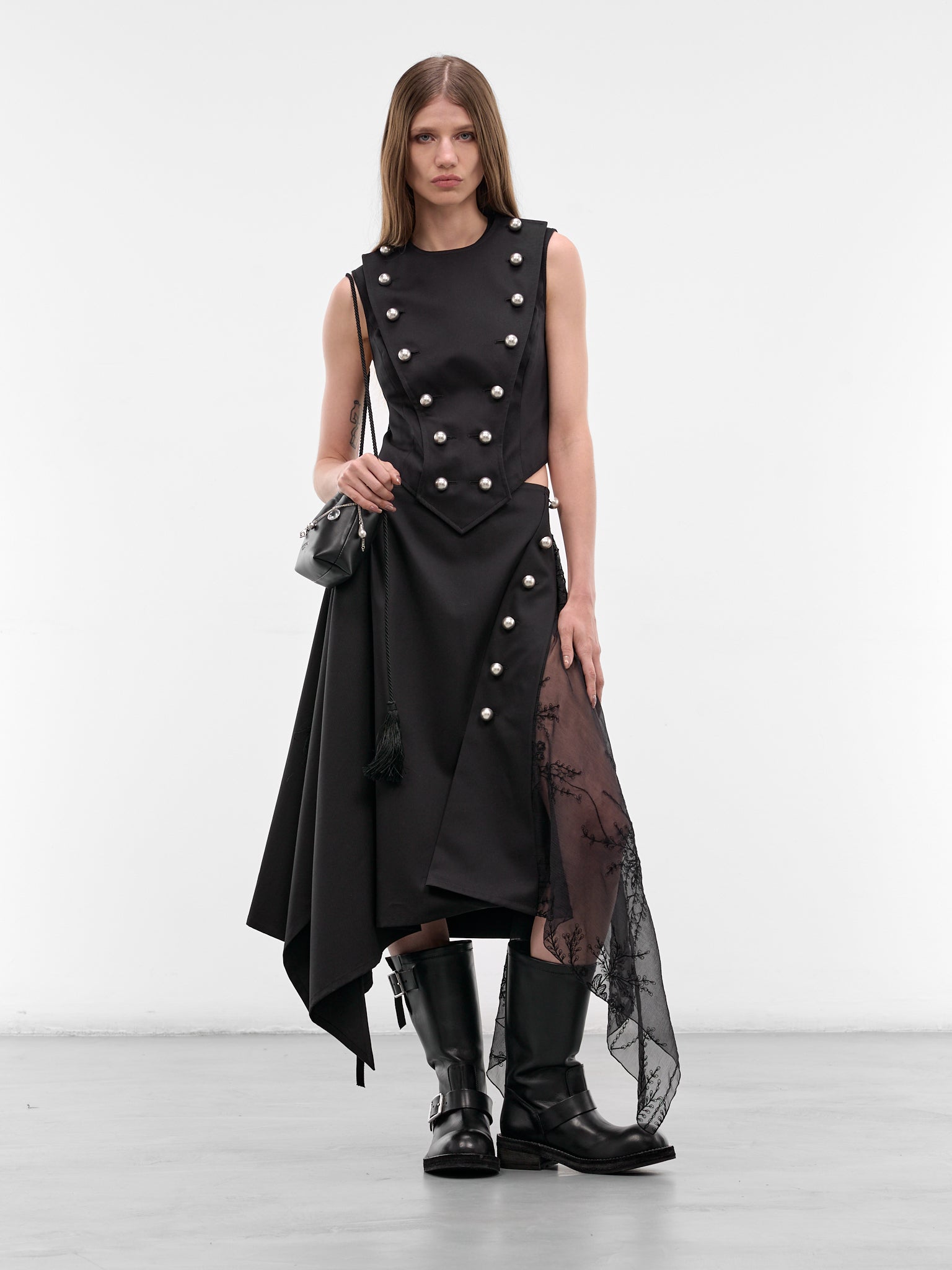 Gina Black Pearl Button Vest (B0014201-FA709-BLACK)