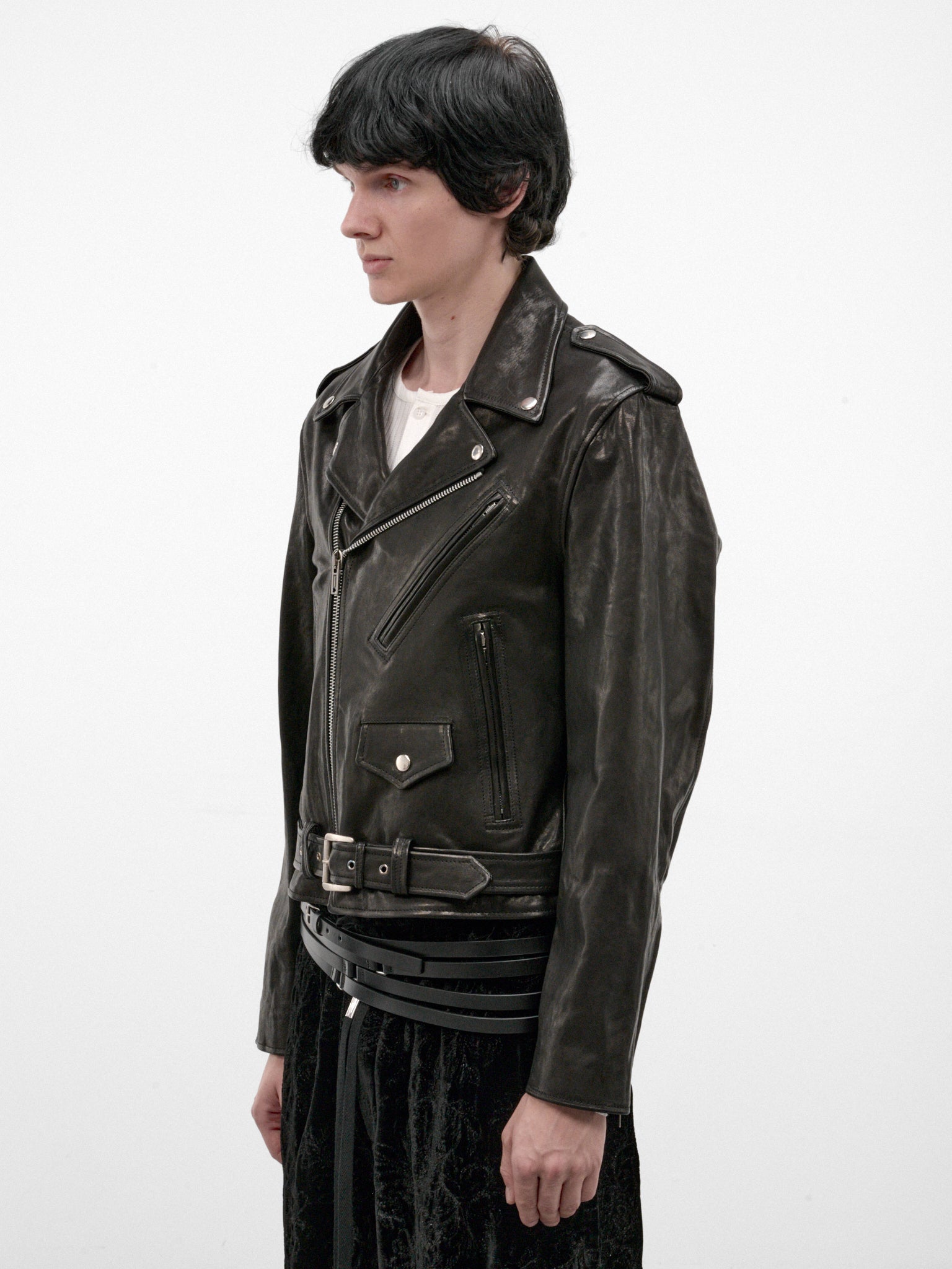 Black Leather Clarin Perfecto Jacket (B0014278-LT137-BLACK)