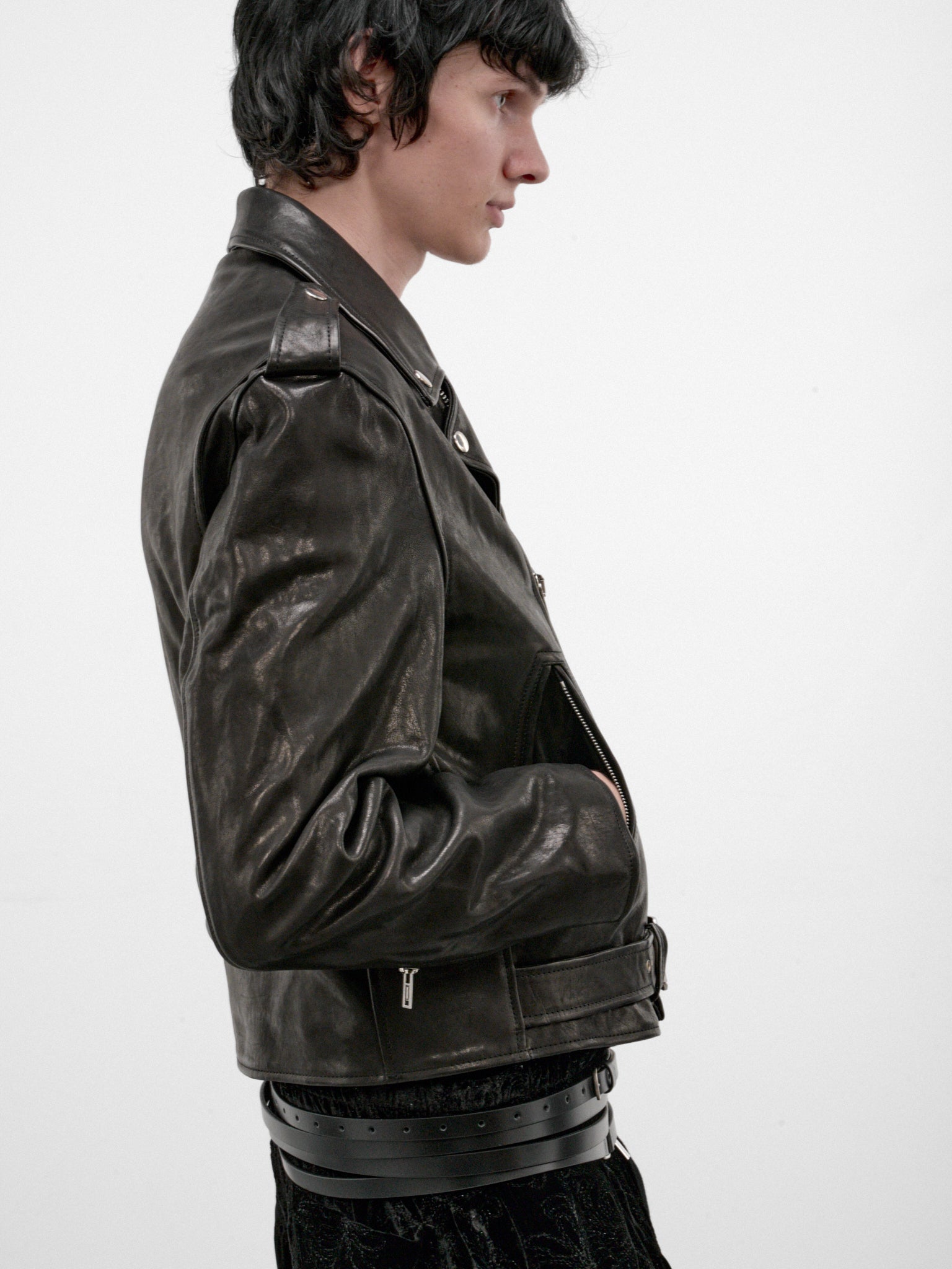 Black Leather Clarin Perfecto Jacket (B0014278-LT137-BLACK)