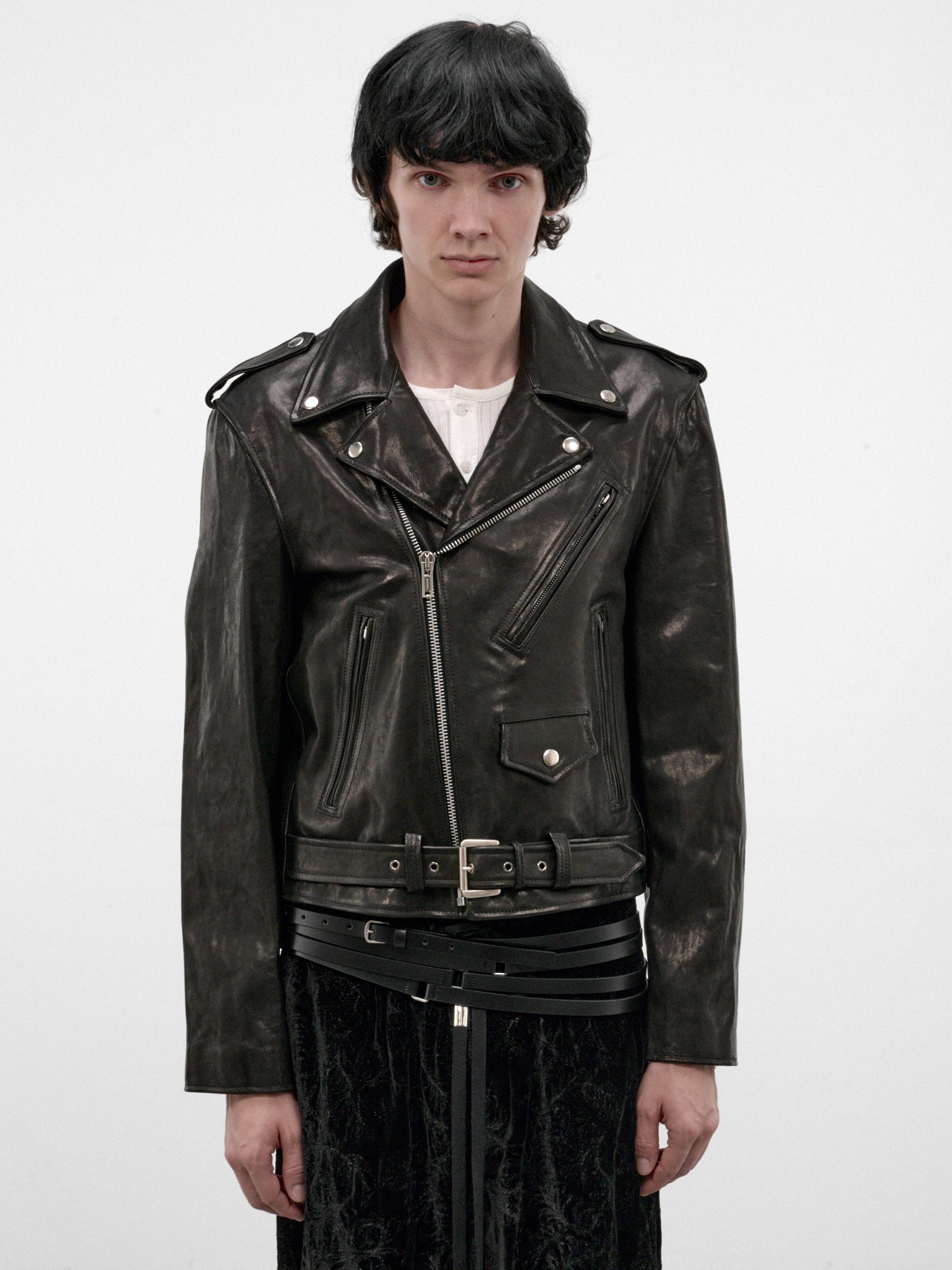 Black Leather Clarin Perfecto Jacket (B0014278-LT137-BLACK)