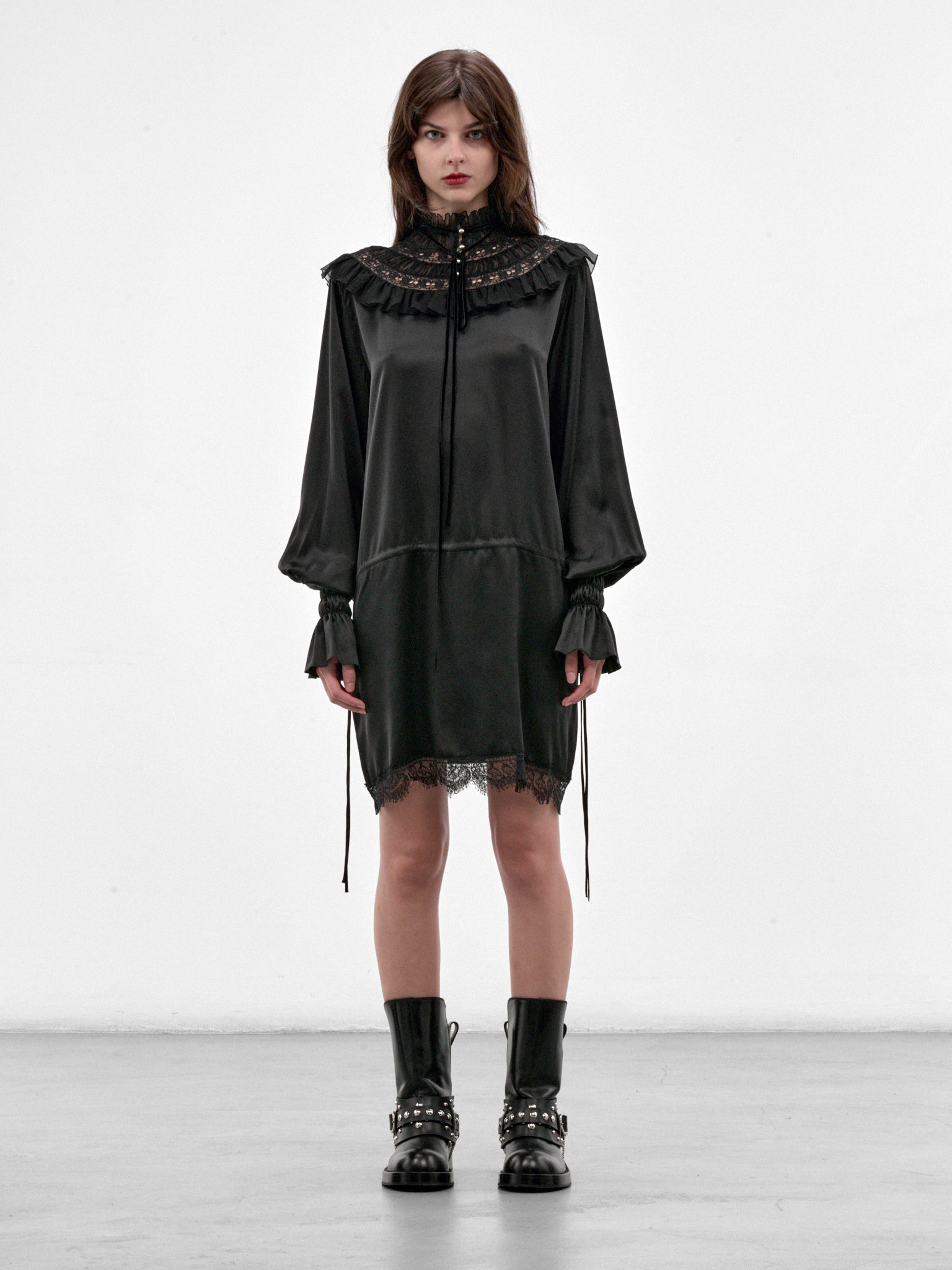 Armida Silk Ruffled Mini Dress (B0014415-FA134-BLACK)