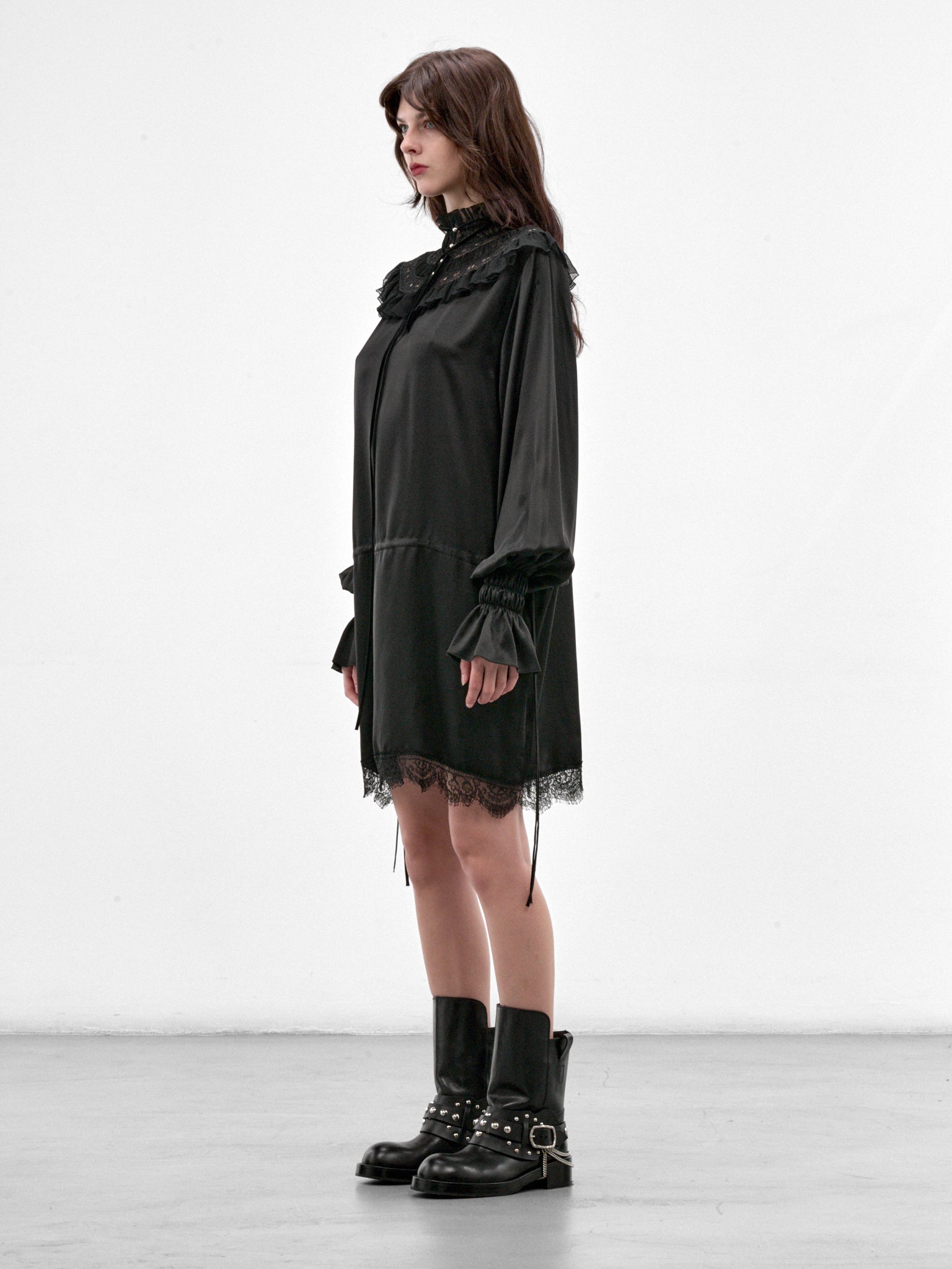 Armida Silk Ruffled Mini Dress (B0014415-FA134-BLACK)
