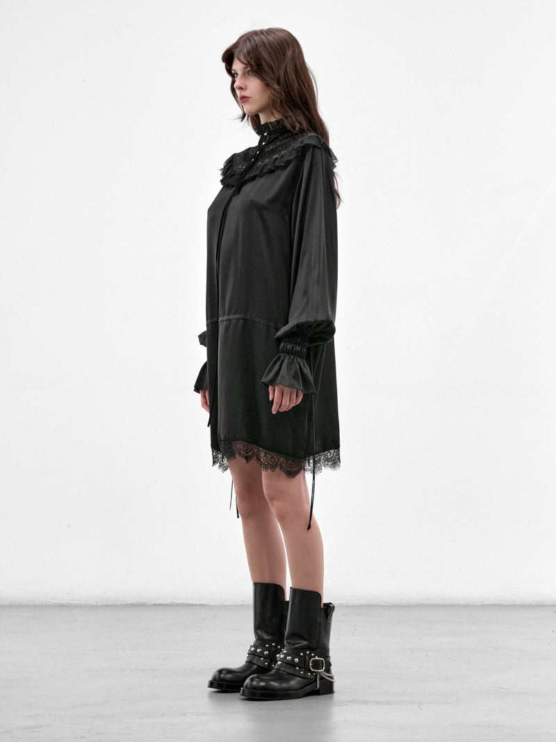 Armida Silk Ruffled Mini Dress (B0014415-FA134-BLACK)