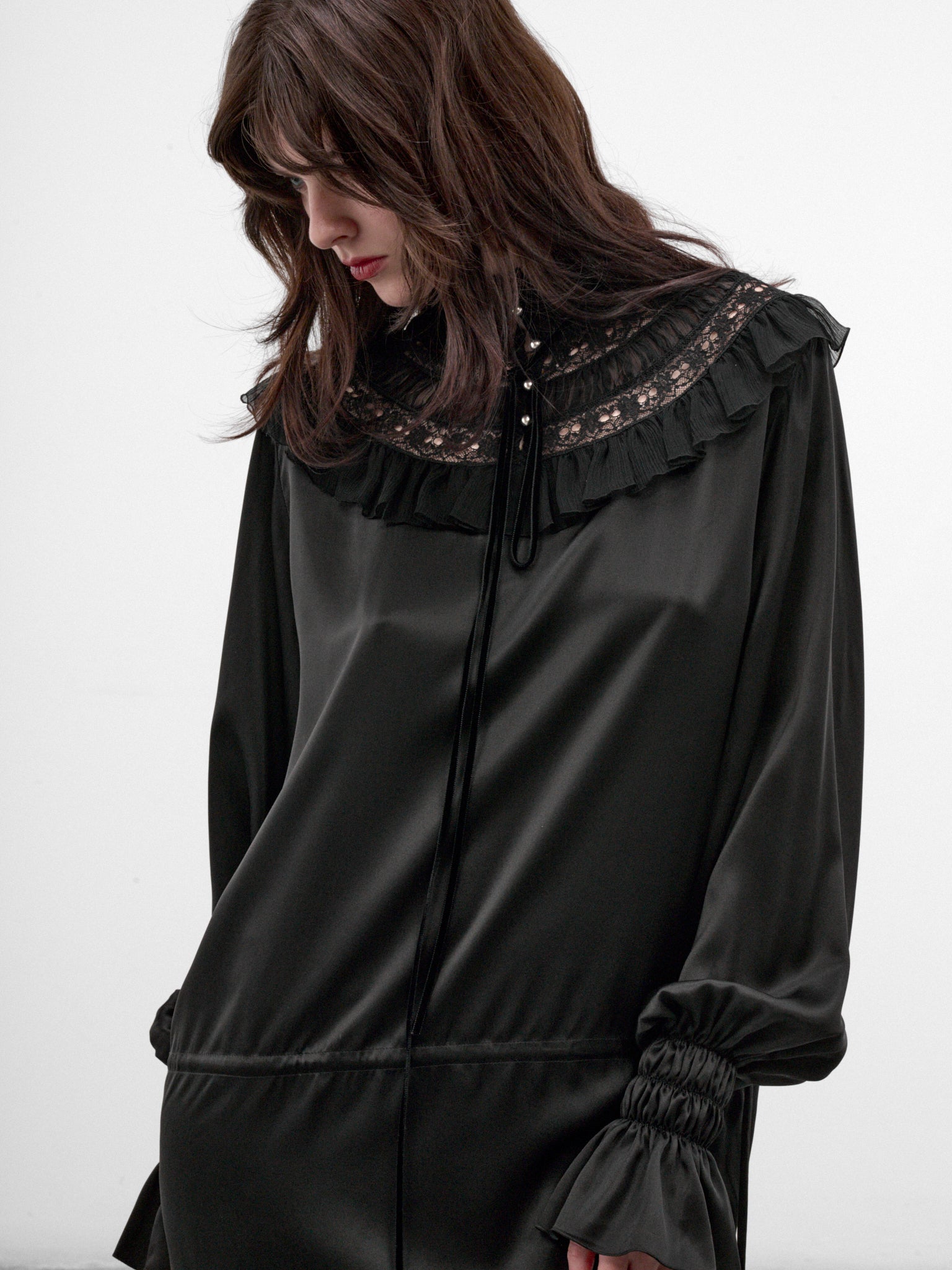 Armida Silk Ruffled Mini Dress (B0014415-FA134-BLACK)
