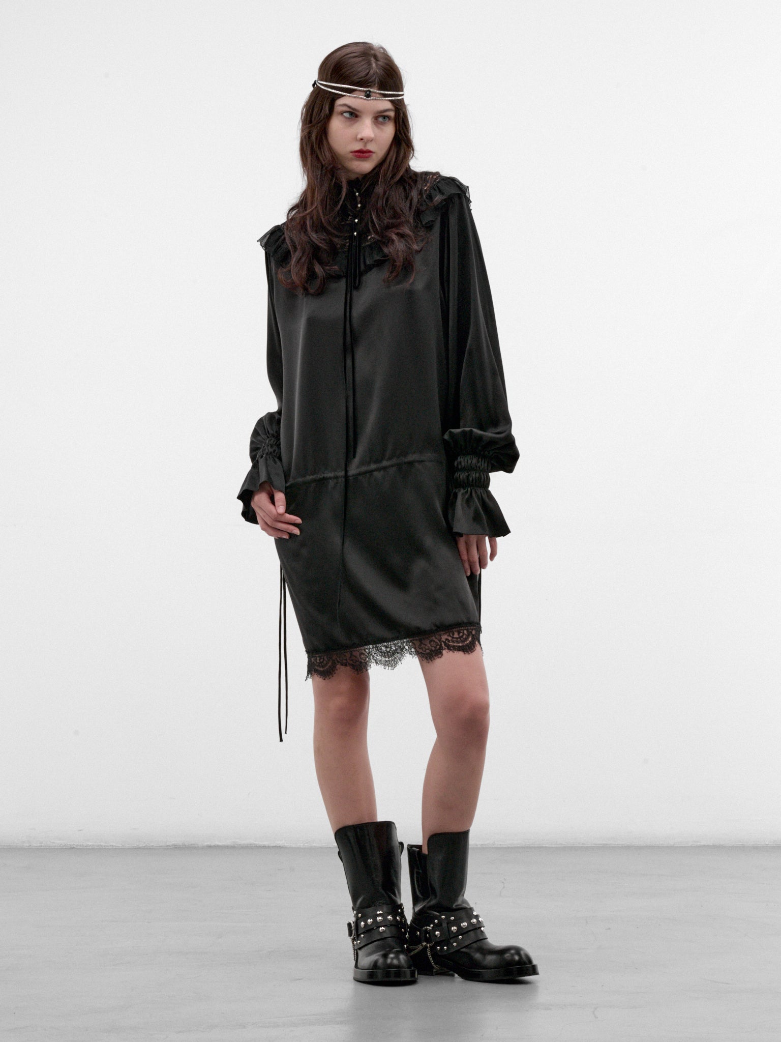 Armida Silk Ruffled Mini Dress (B0014415-FA134-BLACK)