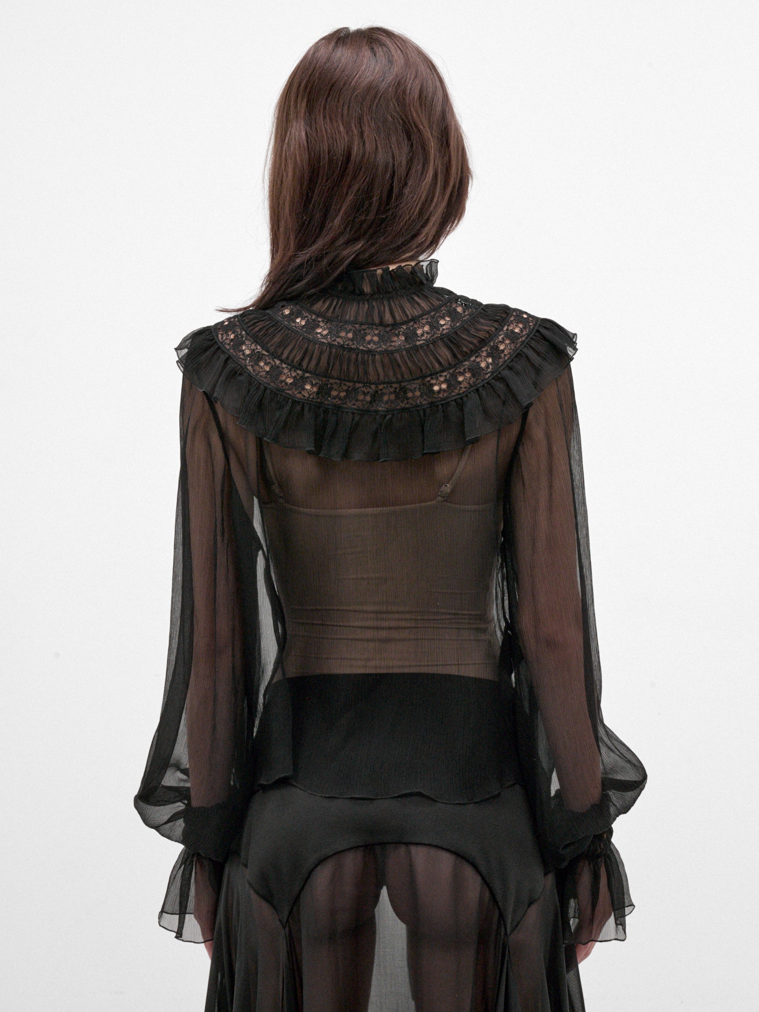 Palvi Sheer Silk Ruffled Top (B0014416-FA732-BLACK)