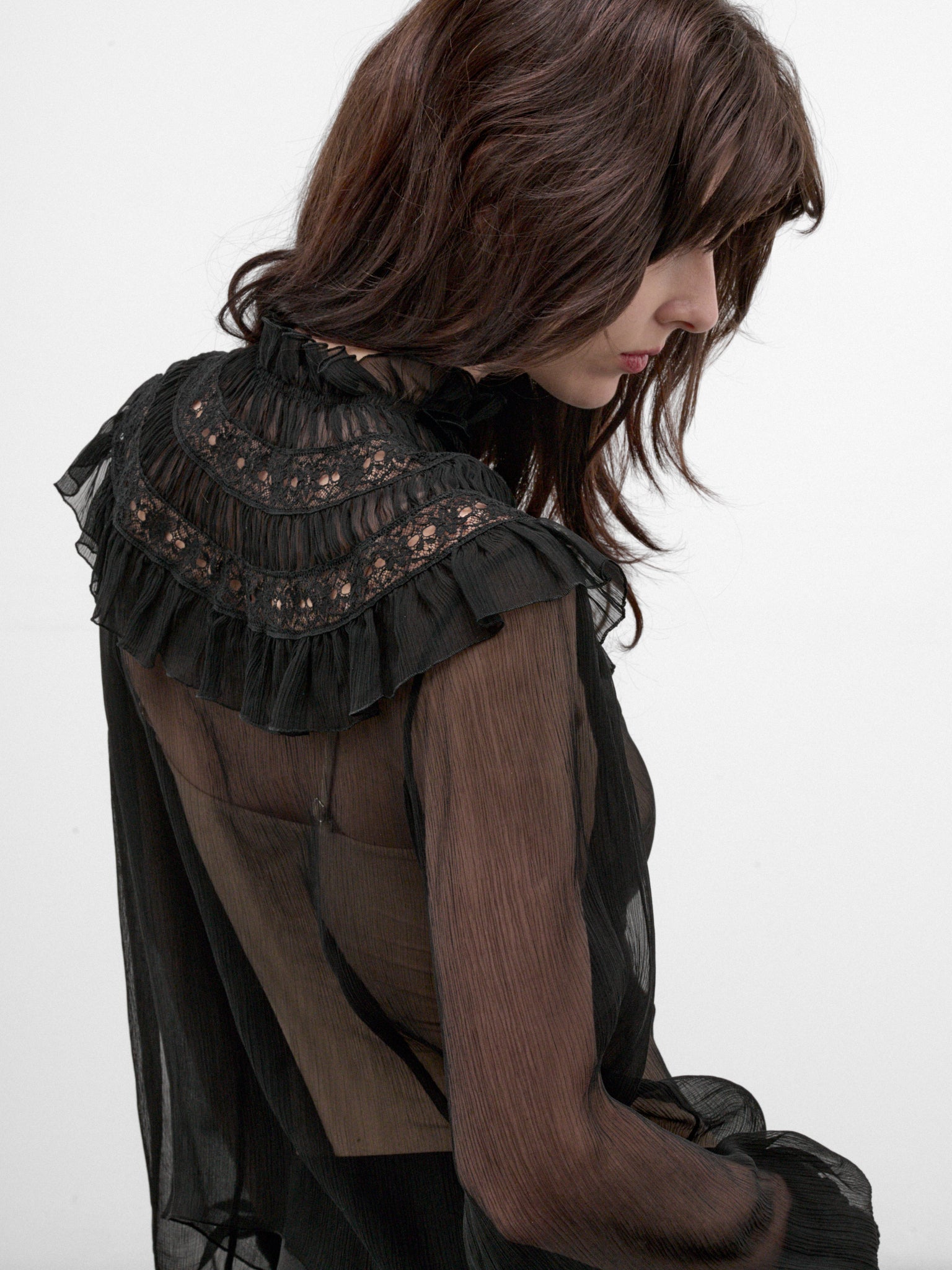 Palvi Sheer Silk Ruffled Top (B0014416-FA732-BLACK)