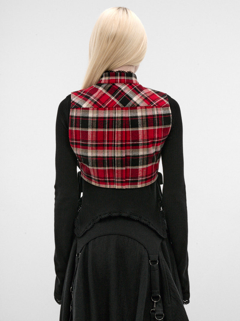 Moni Black Flannel Plastron Top (B0014419-FA751-BLACK-WHITE-RED)