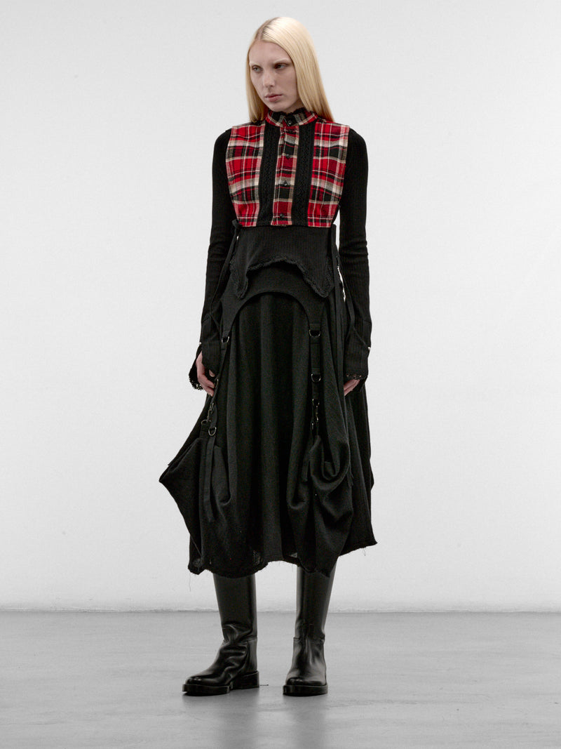 Moni Black Flannel Plastron Top (B0014419-FA751-BLACK-WHITE-RED)