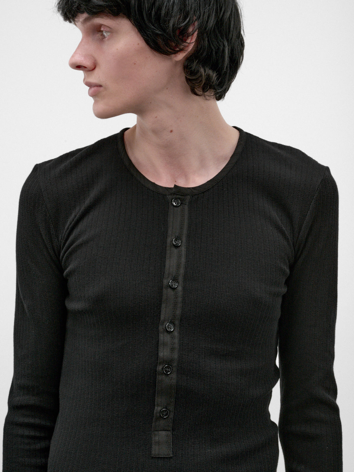 Black Blas Long Sleeve Henley (B0014466-FA766-BLACK)