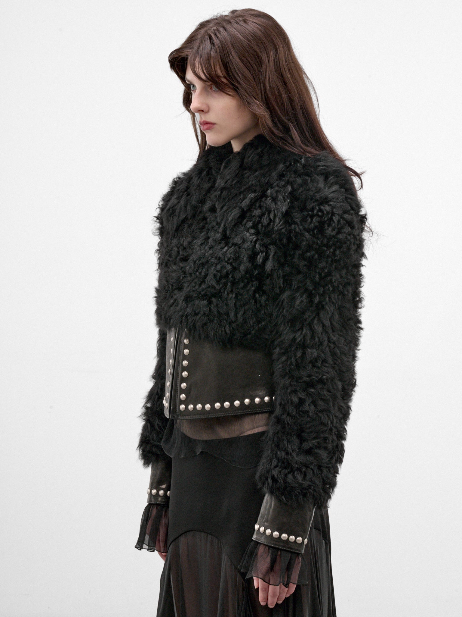 Kirsti Leather Shearling Cropped Jacket (B0014491-FR009-BLACK)