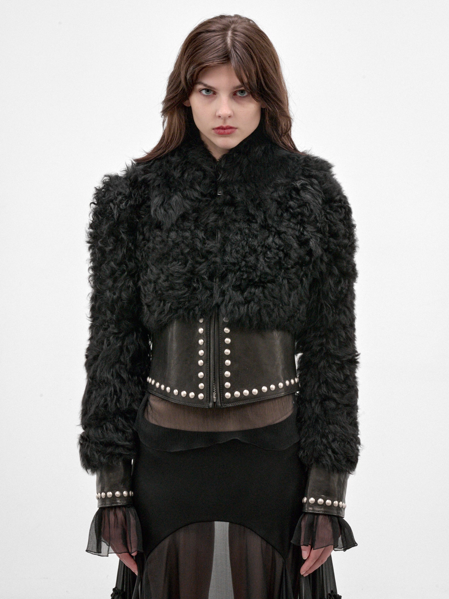 Kirsti Leather Shearling Cropped Jacket (B0014491-FR009-BLACK)