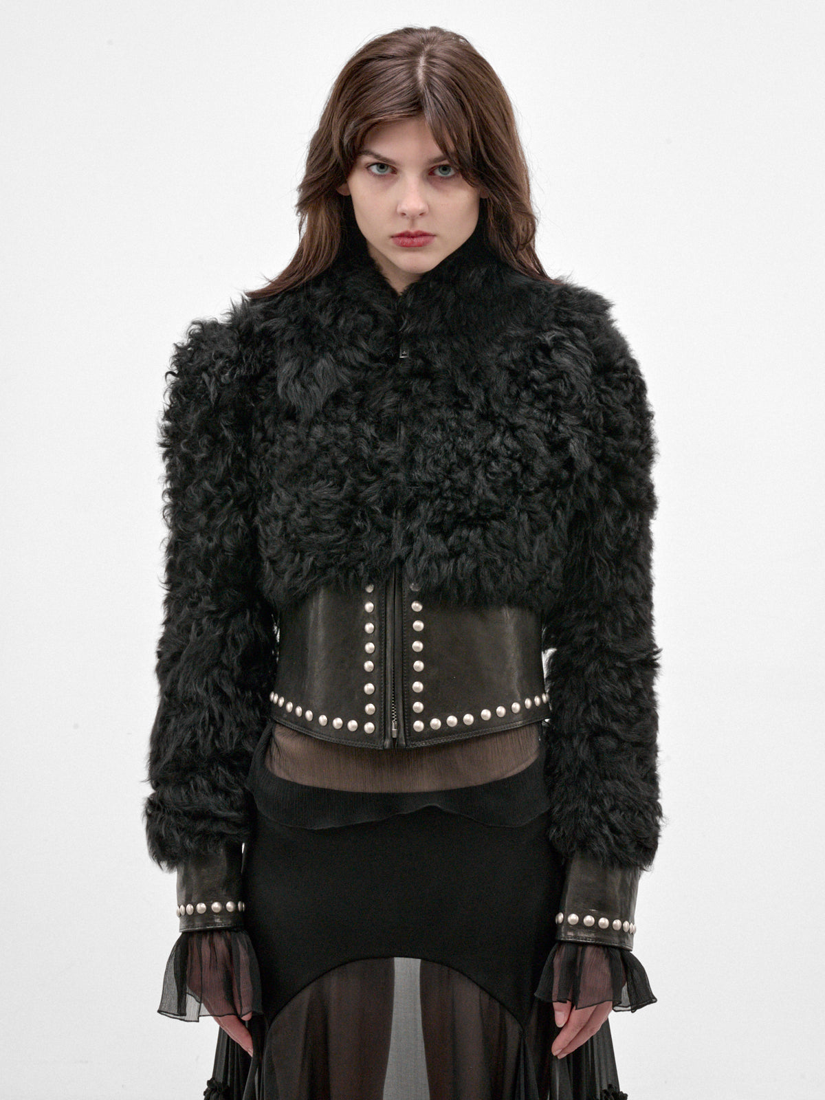 Kirsti Leather Shearling Cropped Jacket (B0014491-FR009-BLACK)