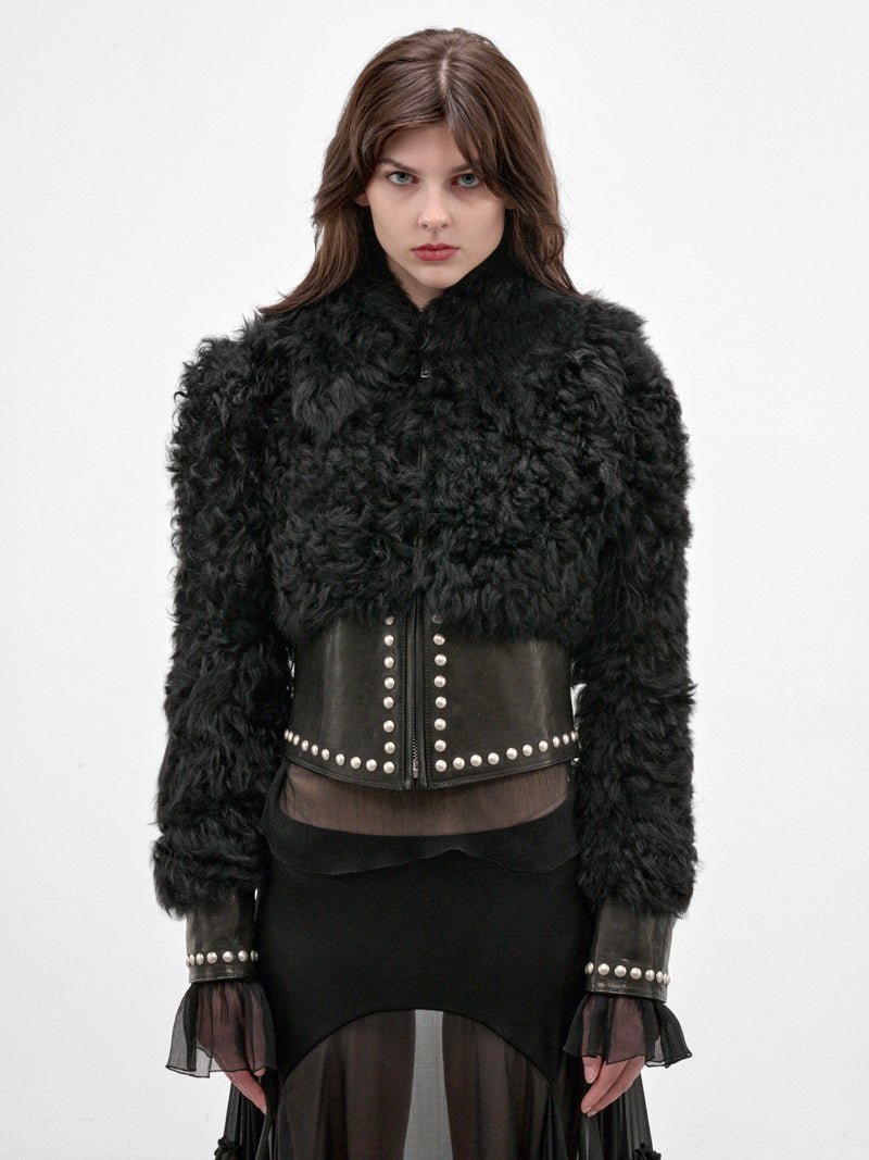 Kirsti Leather Shearling Cropped Jacket (B0014491-FR009-BLACK)