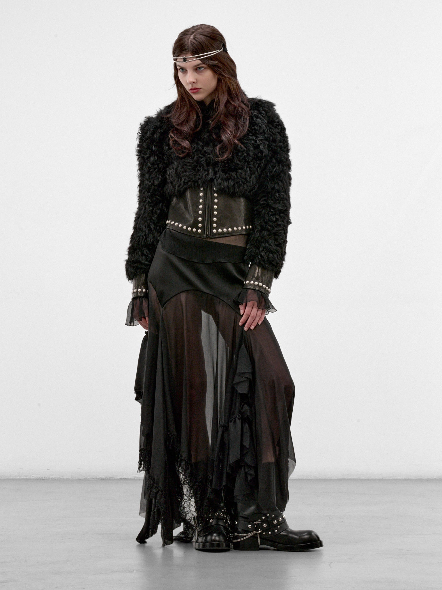 Kirsti Leather Shearling Cropped Jacket (B0014491-FR009-BLACK)