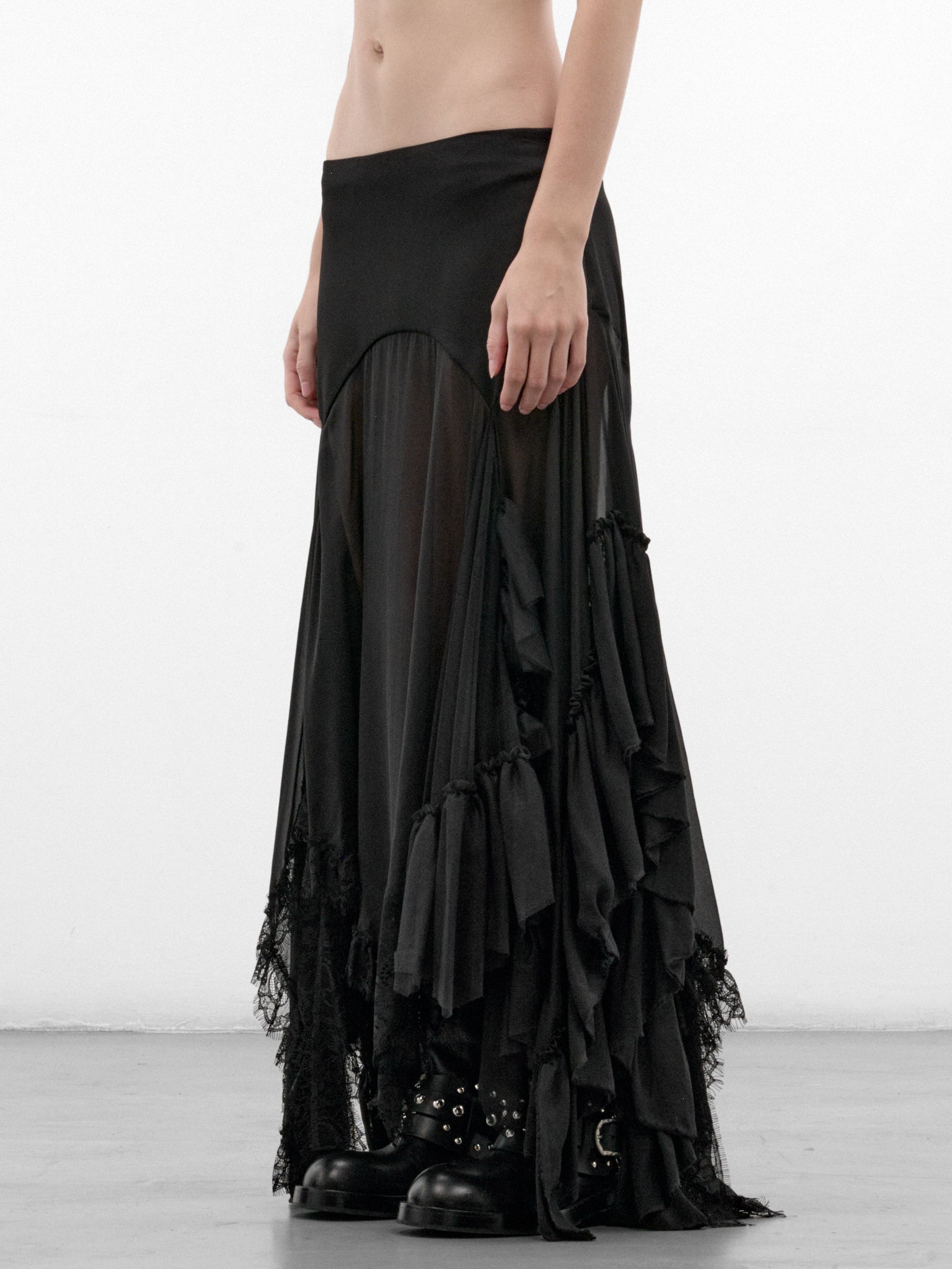 Aina Silk Paneled Midi Skirt (B0014497-FA239-BLACK)