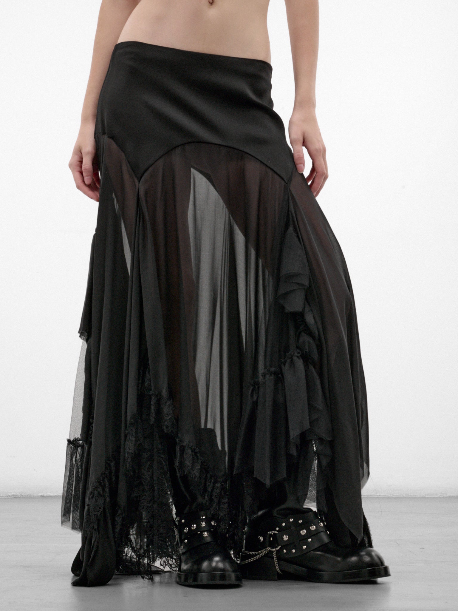 Aina Silk Paneled Midi Skirt (B0014497-FA239-BLACK)