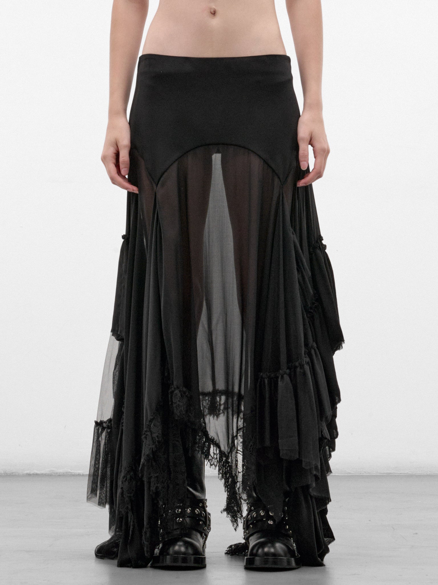 Aina Silk Paneled Midi Skirt (B0014497-FA239-BLACK)