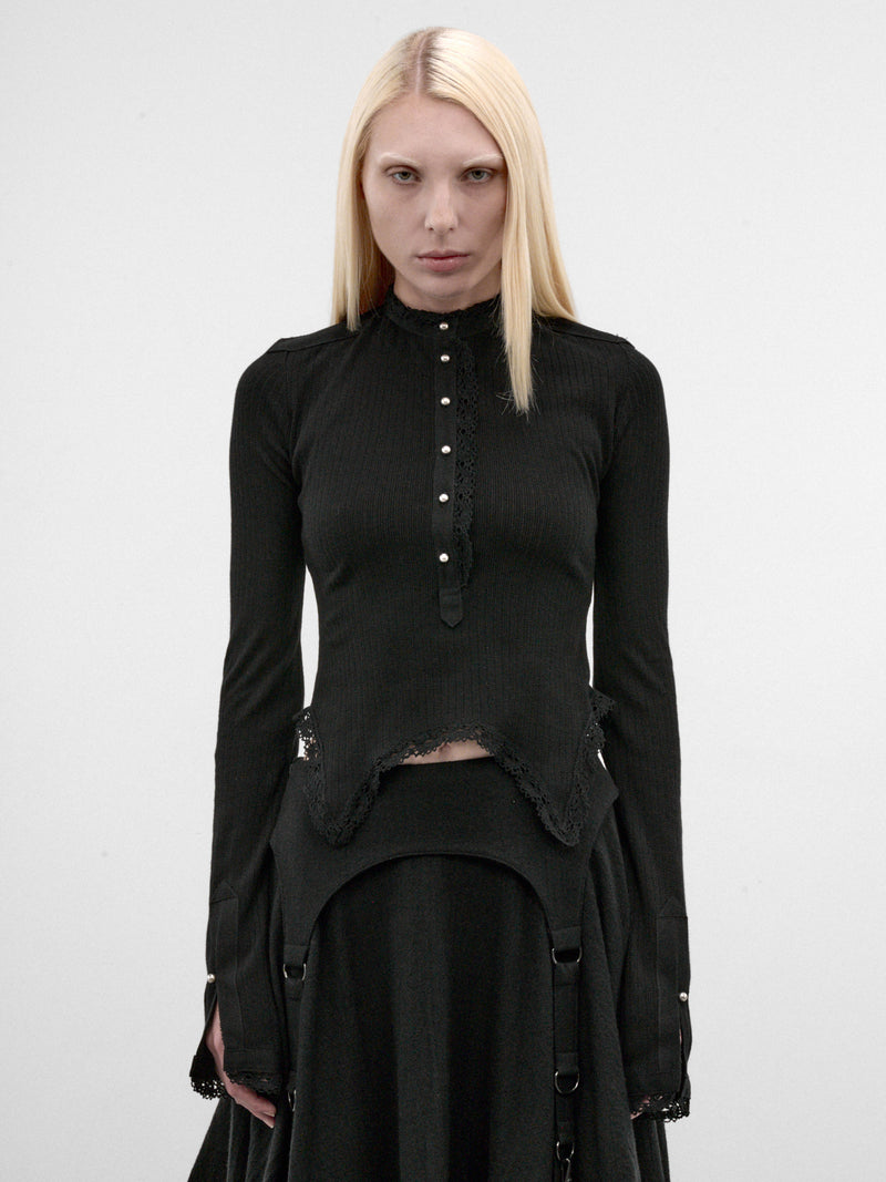 Nancine Black Cotton Serafino Top (B0014521-FA766-BLACK)