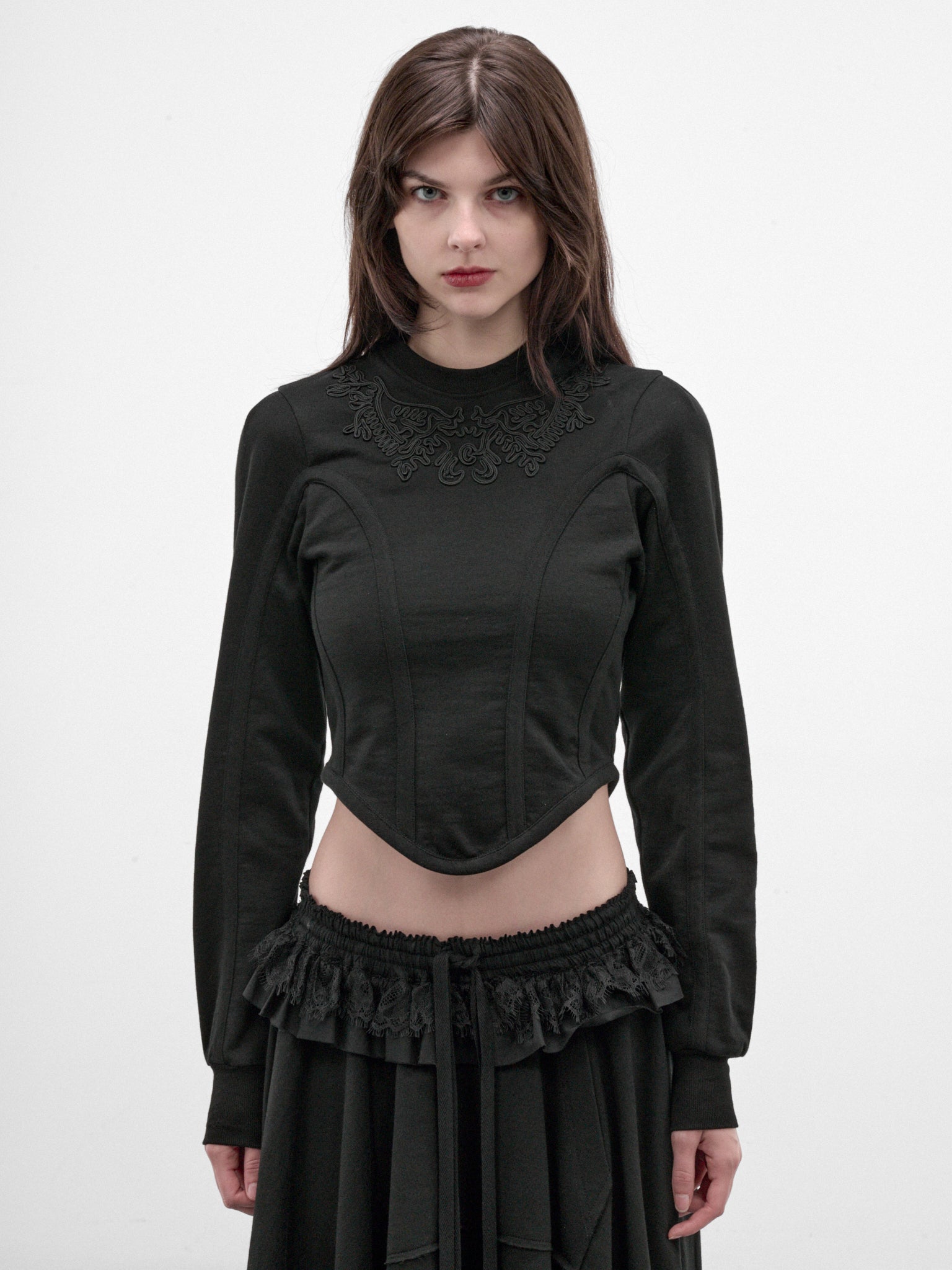 Bedina Slim Crewneck Cropped Sweatshirt (B0014526-FA799-BLACK)