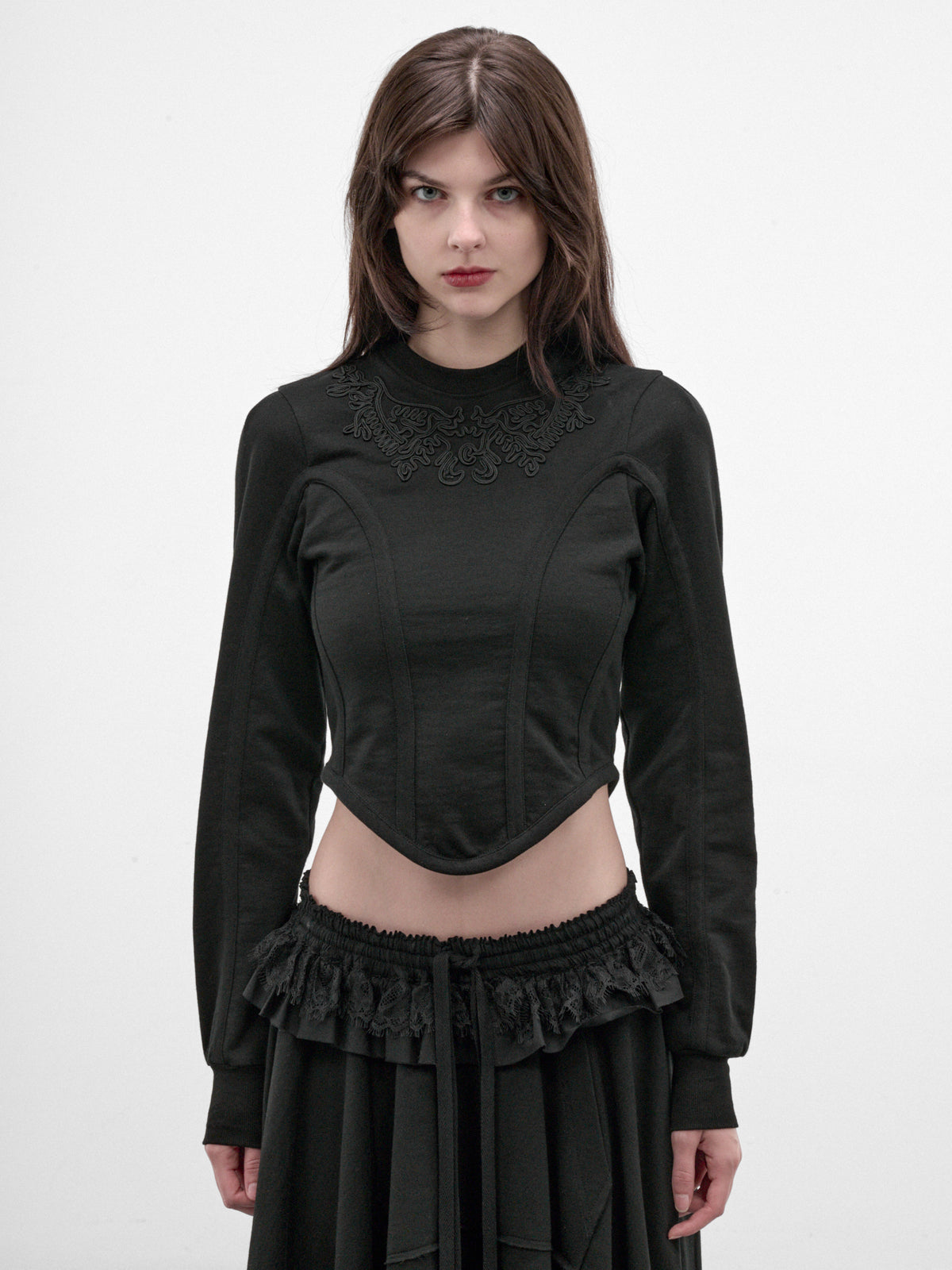 Bedina Slim Crewneck Cropped Sweatshirt (B0014526-FA799-BLACK)