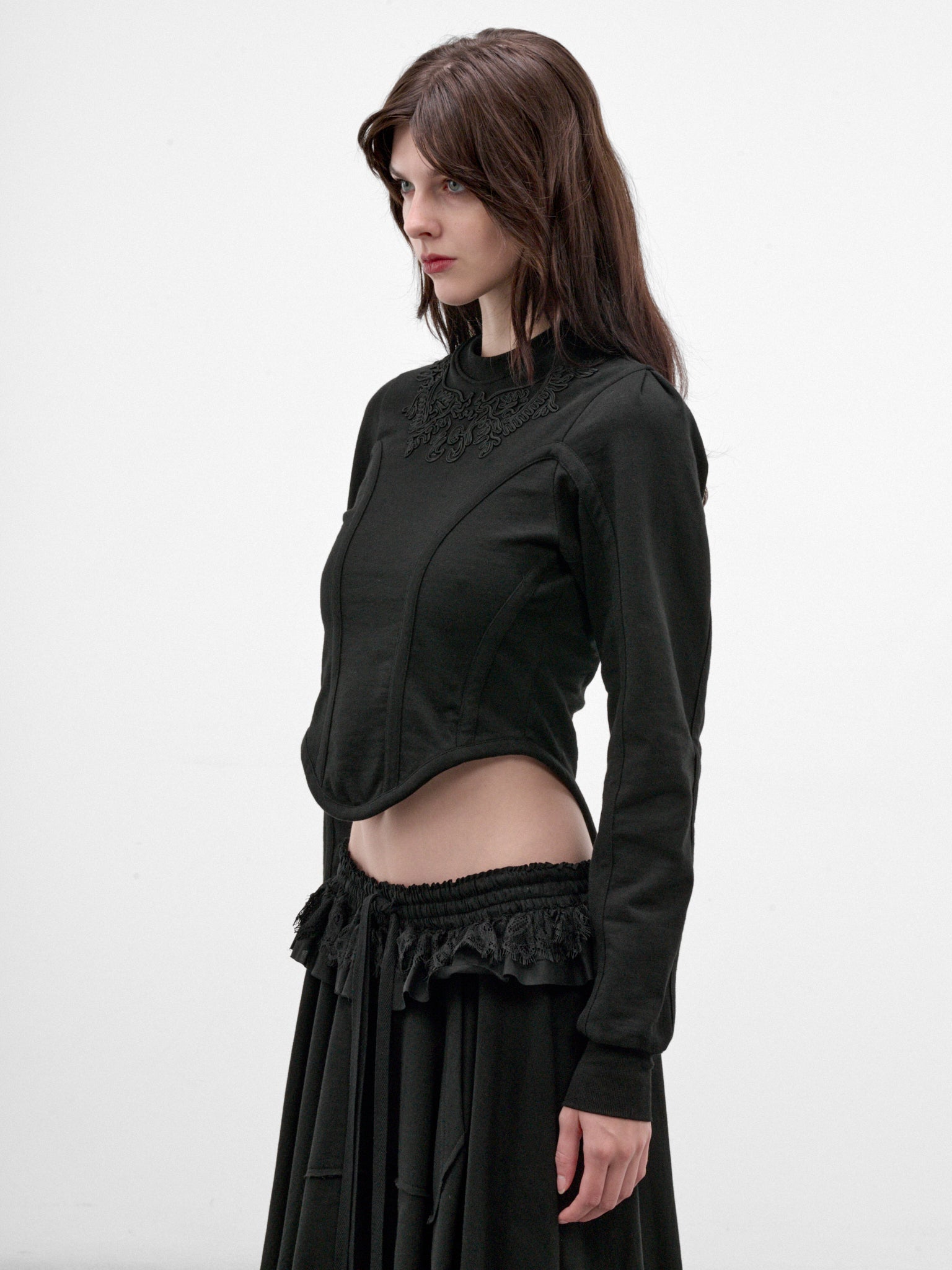 Bedina Slim Crewneck Cropped Sweatshirt (B0014526-FA799-BLACK)