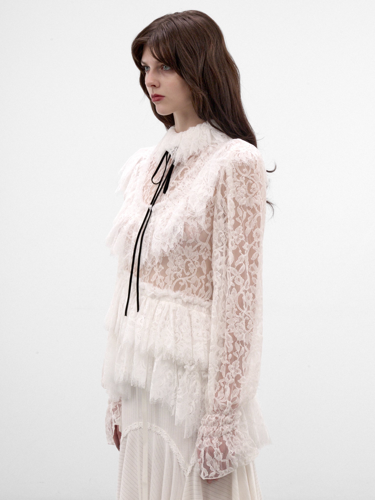 Ivory Longline Ruffled Knit Top (B0014536-FA764-NATURAL-WHITE)