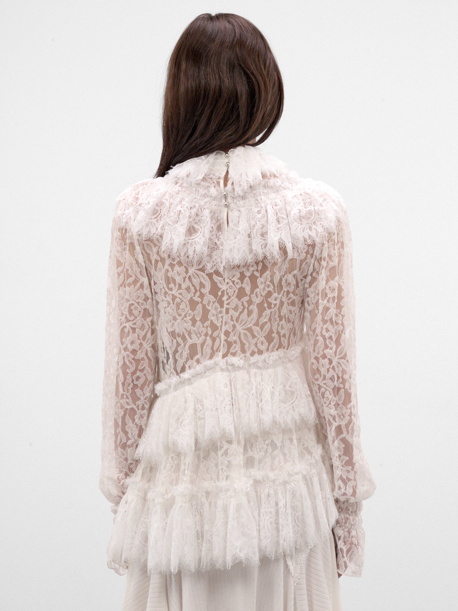 Ivory Longline Ruffled Knit Top (B0014536-FA764-NATURAL-WHITE)