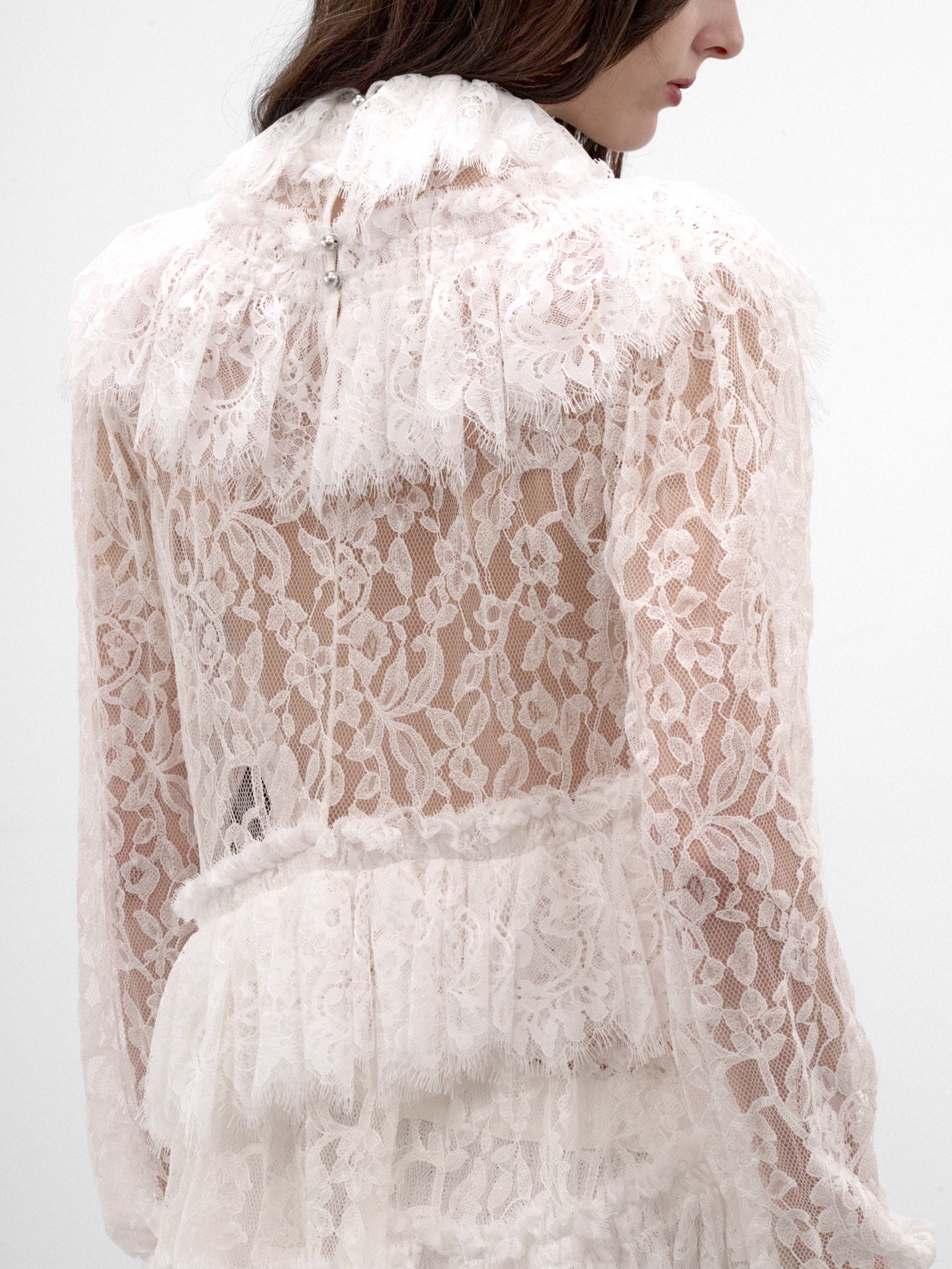 Ivory Longline Ruffled Knit Top (B0014536-FA764-NATURAL-WHITE)