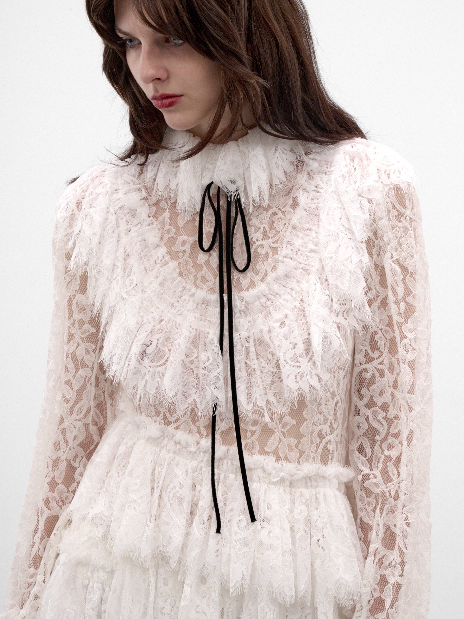 Ivory Longline Ruffled Knit Top (B0014536-FA764-NATURAL-WHITE)