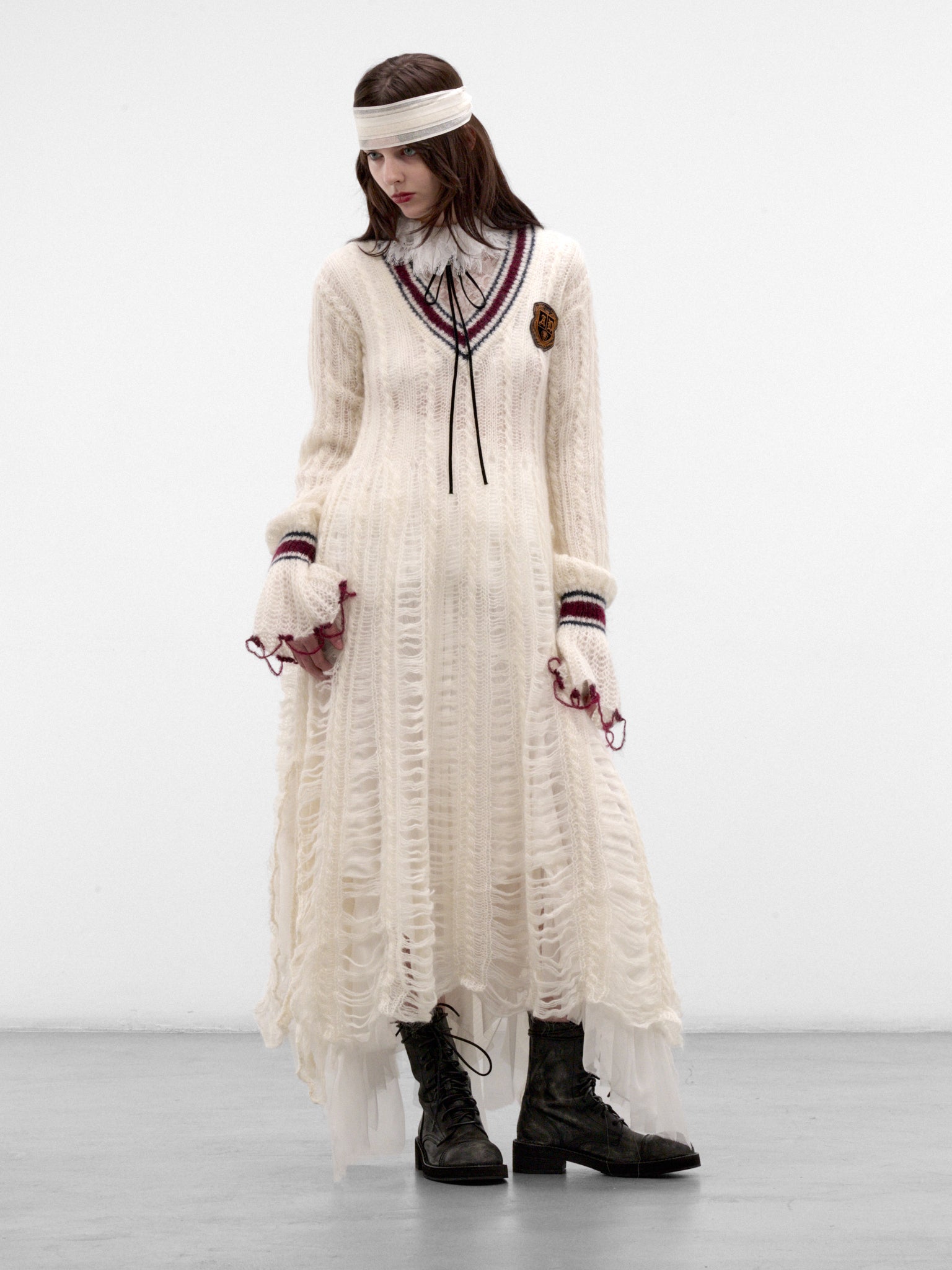 Danna Ladder Stitch Asymmetric Dress (B0014528-KN096-WARM-WHITE)