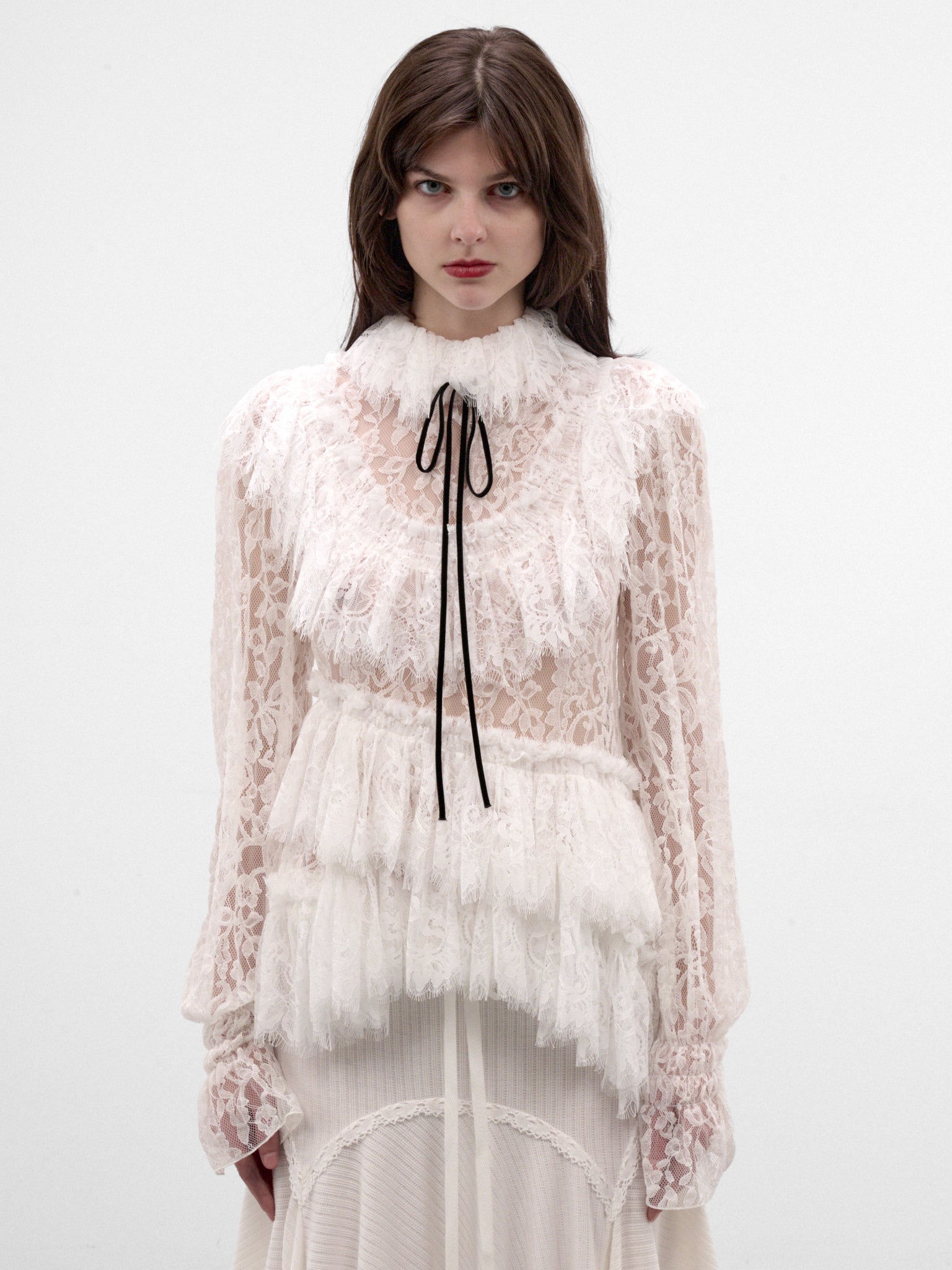 Ivory Longline Ruffled Knit Top (B0014536-FA764-NATURAL-WHITE)