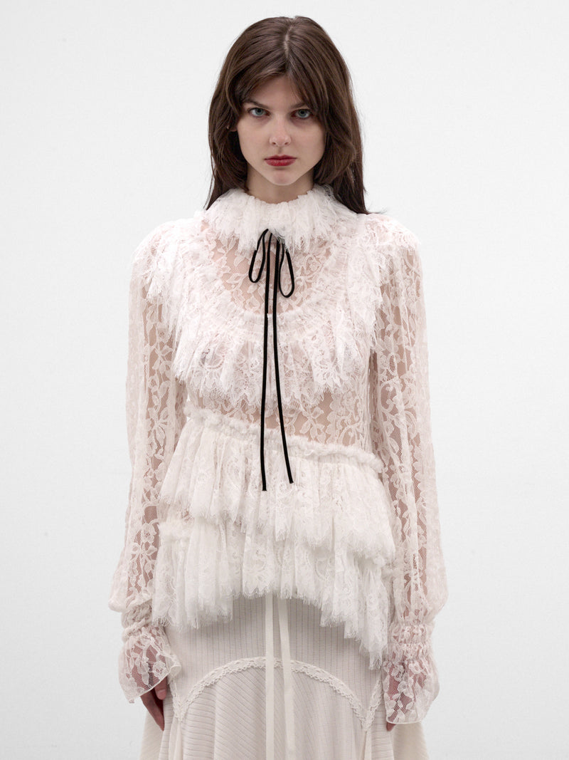 Ivory Longline Ruffled Knit Top (B0014536-FA764-NATURAL-WHITE)